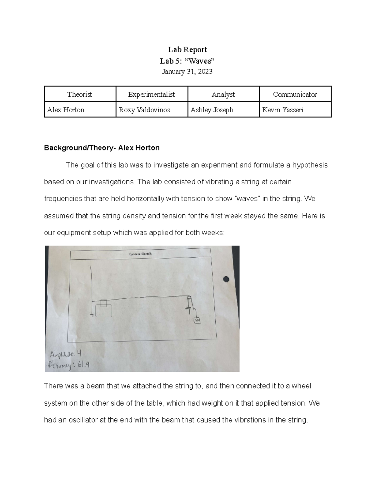 Physics 111 Group Lab Report 5 - Lab Report Lab 5: “Waves” January 31 ...