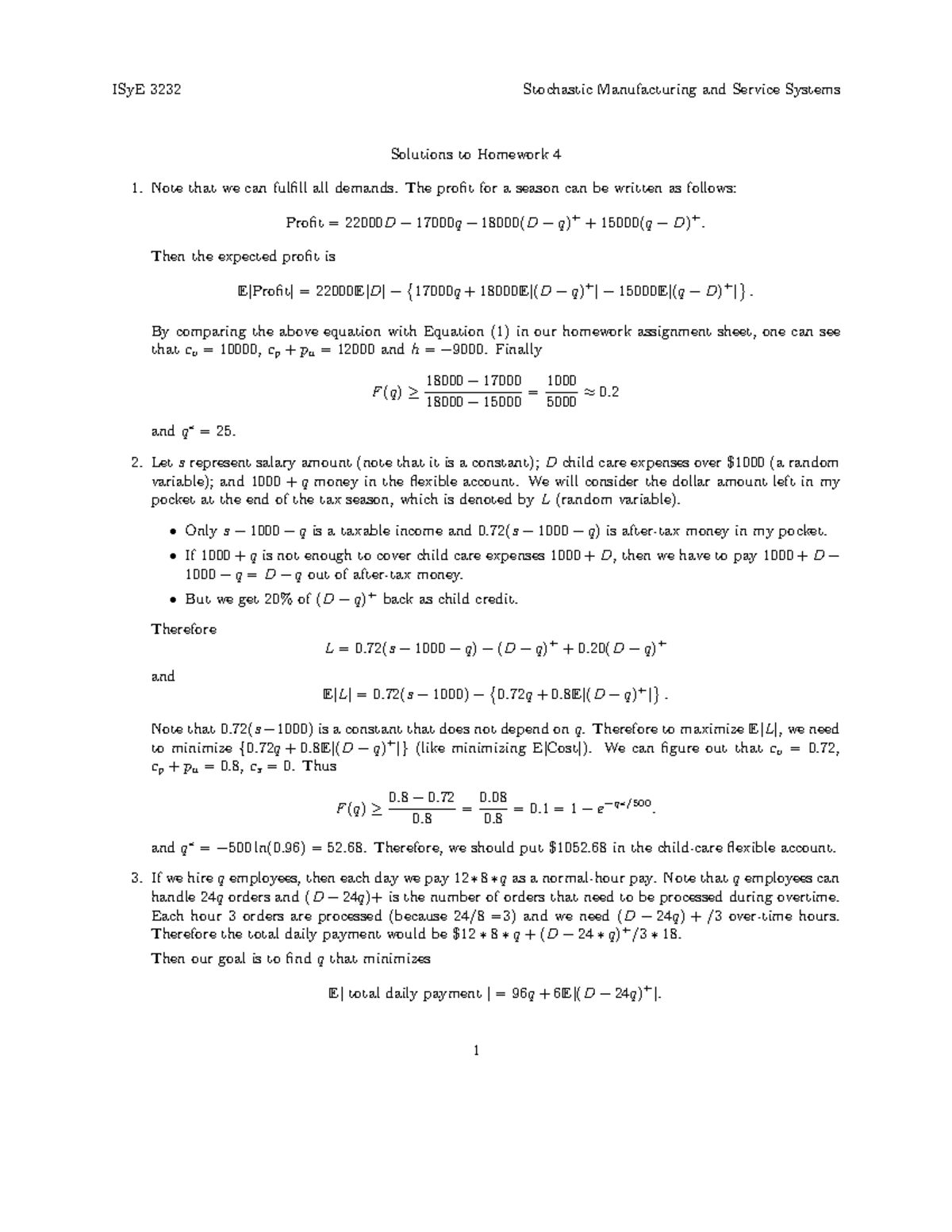 Hmwk0416sol - Practice Tests - ISyE 3232 Stochastic Manufacturing And ...