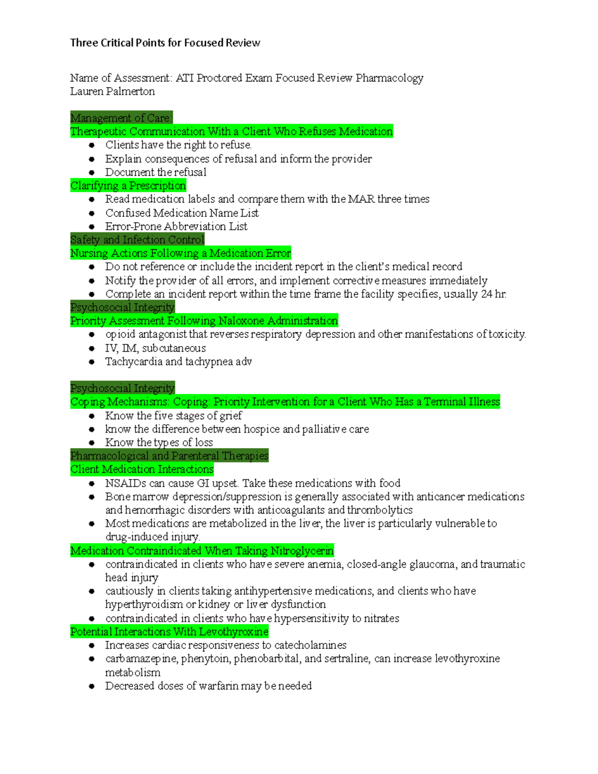 Proctored Exam Focused Review Lauren Palmerton .docx - Three Critical ...