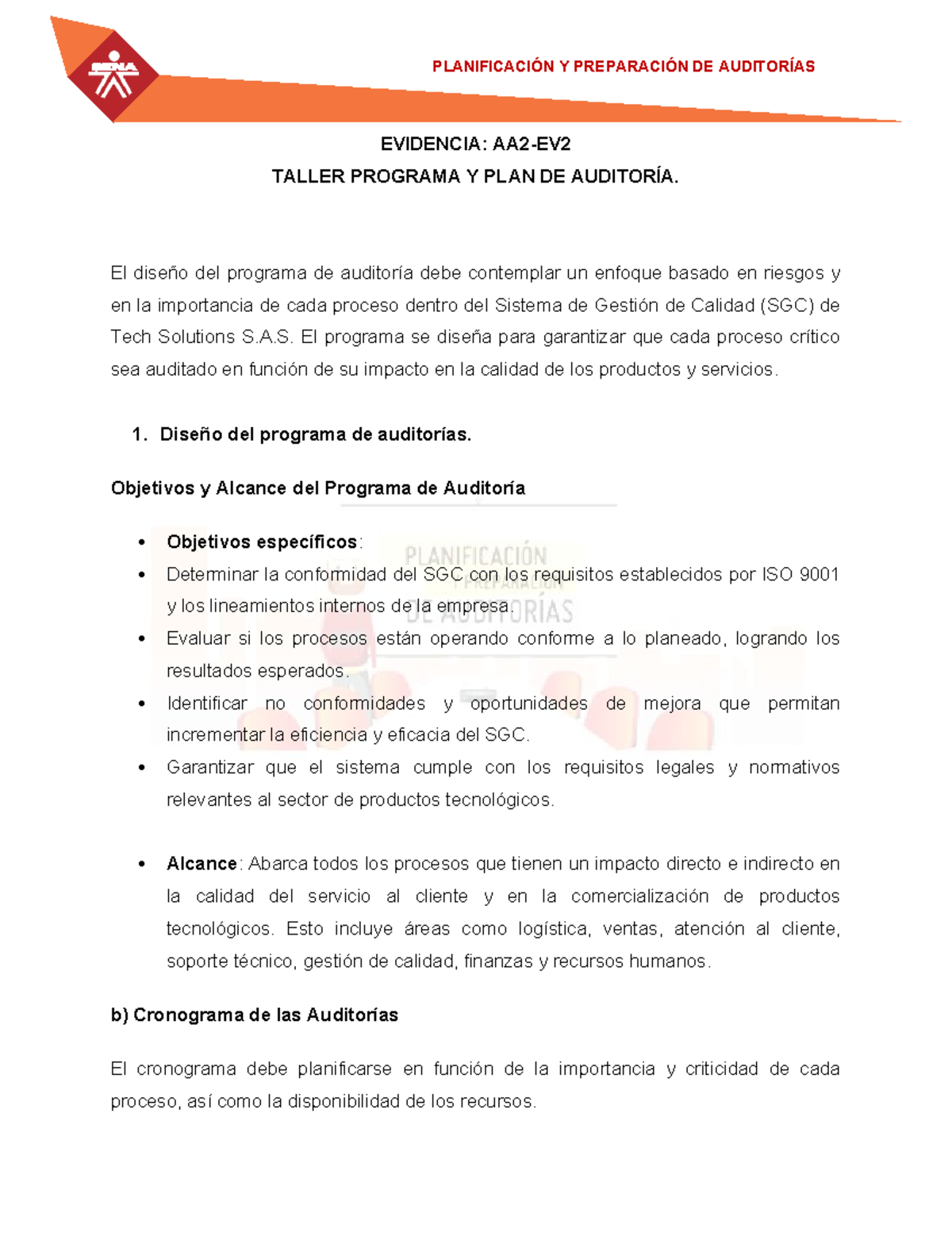 AA2 Ev2 Taller Programa y Plan de Auditoria - EVIDENCIA: AA2-EV TALLER ...