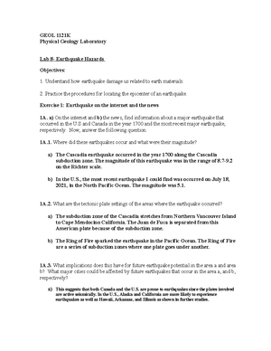 Lab 2- Plate Tectonics - GEOL 1121 K Physical Geology Laboratory Lab 2 ...