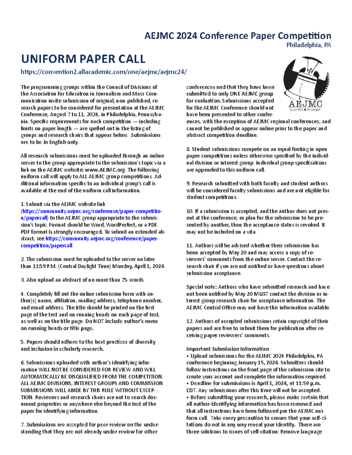 2024 Aejmc Paper Competition Call - PAGE 18 | AEJMC NEWS, JANUARY 2024 ...