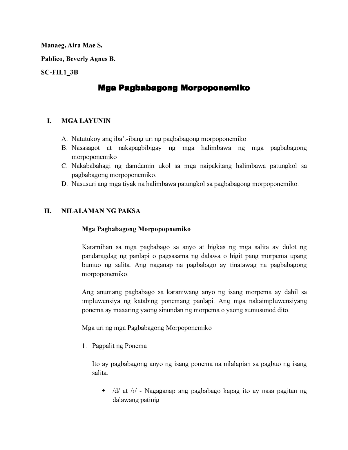 MGA Pagbabagong Morpoponemiko - Manaeg, Aira Mae S. Pablico, Beverly ...