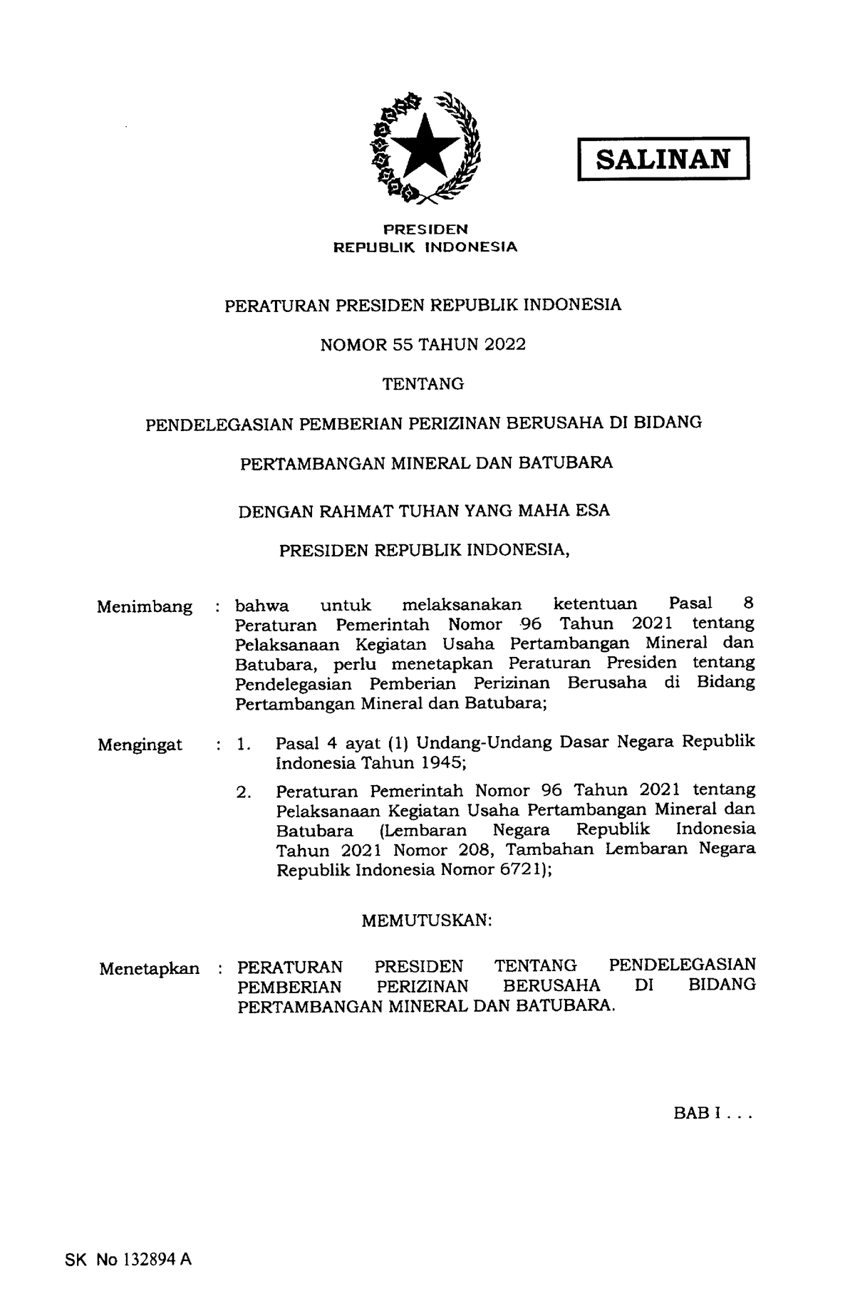 Salinan Perpres Nomor 55 Tahun 2022 220414 175010 - REPUBLIK INDONESIA ...