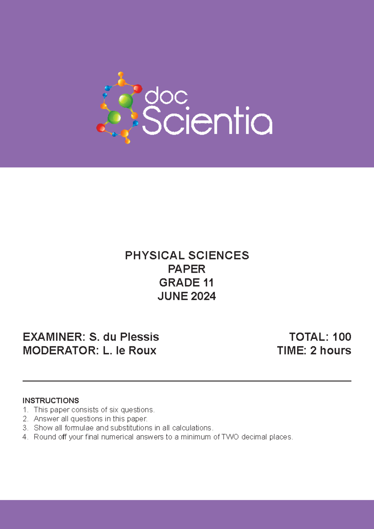 Gr 11 Physical sciences test june 2024 PHYSICAL SCIENCES PAPER GRADE