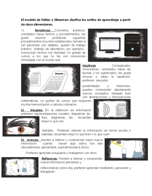 El modelo de Felder y Silverman clasifica los estilos de aprendizaje a  partir de cinco dimensiones - Studocu