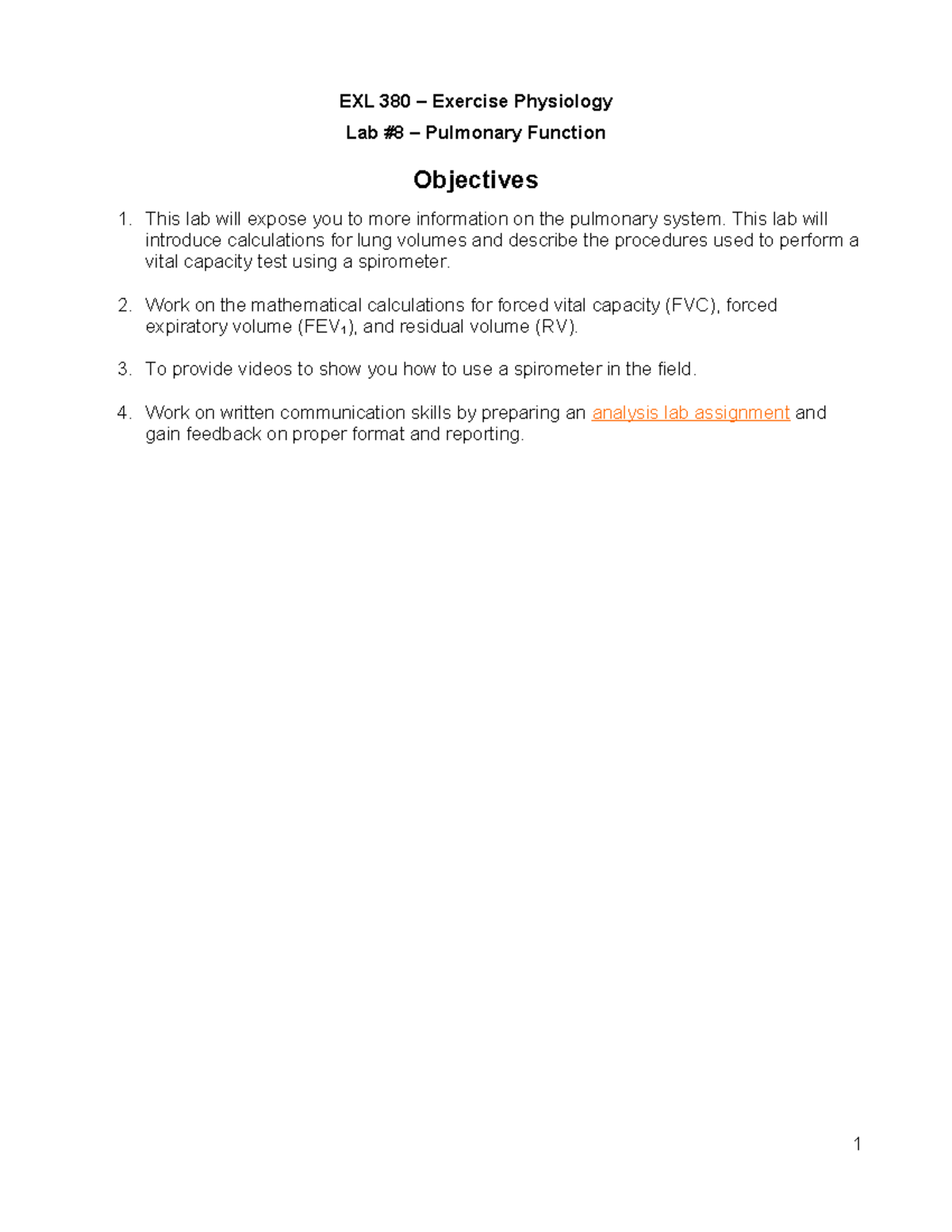 Lab 8 Pulmonary Function At Home Lab - EXL 380 – Exercise Physiology ...