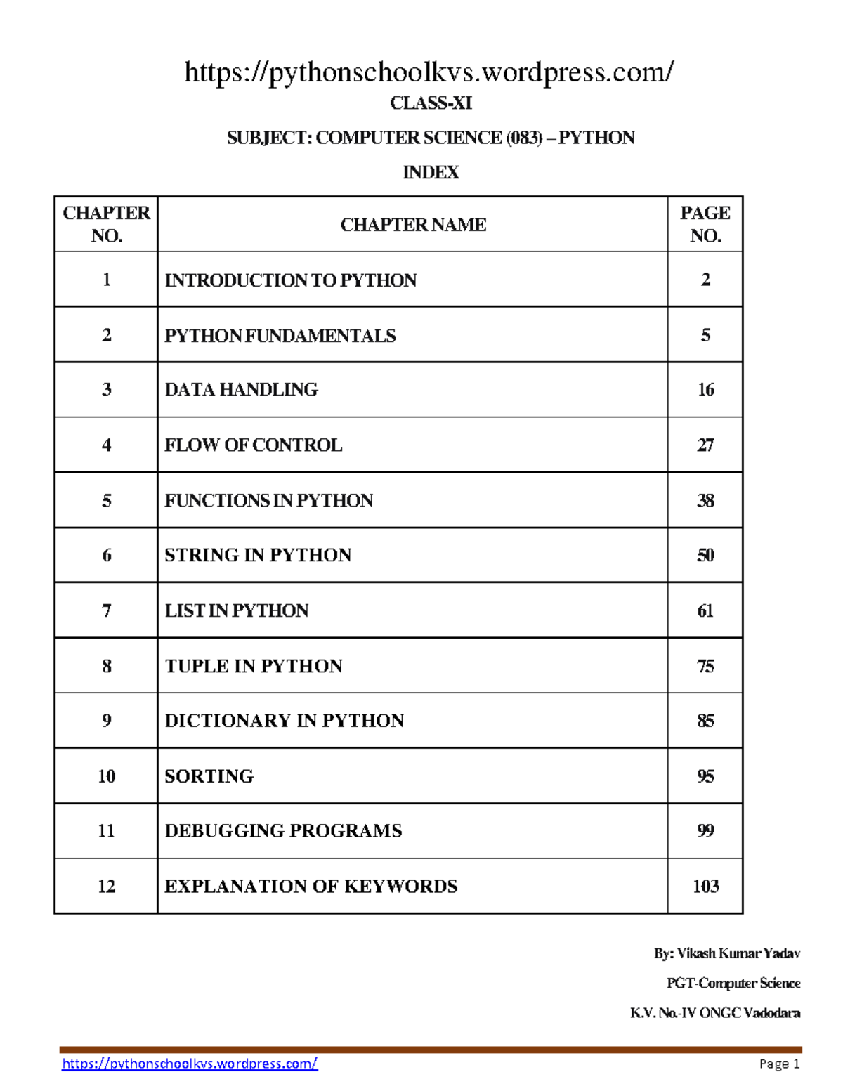 Python notes class xi cs 083 - pythonschoolkvs.wordpress/ CLASS-XI ...