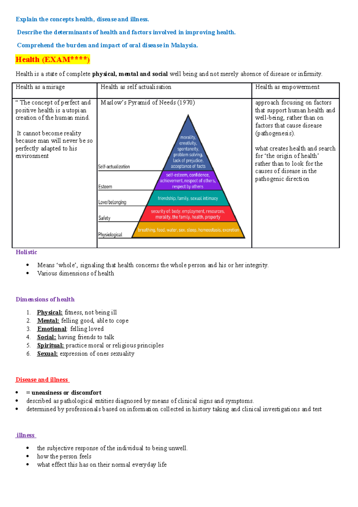 Explain the concepts health - Describe the determinants of health and ...