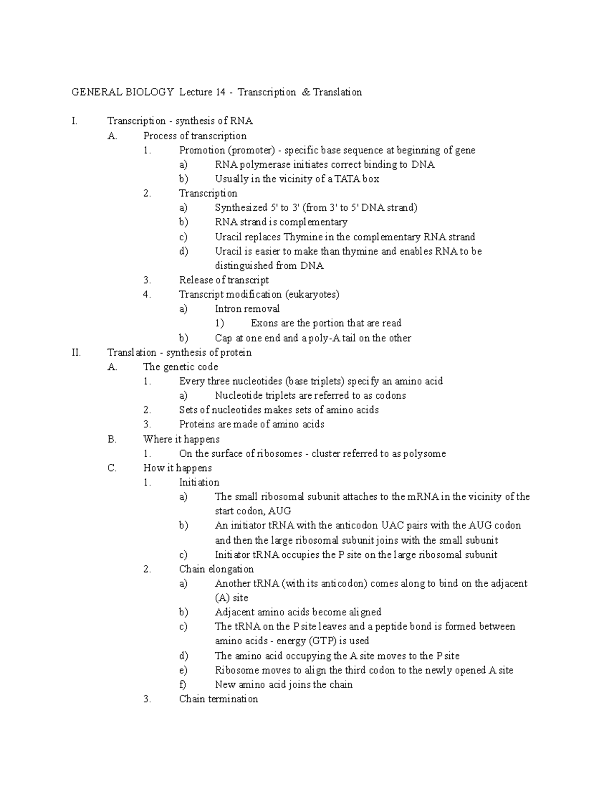 Biology Notes Lecture 14DNA3 GENERAL BIOLOGY Lecture 14