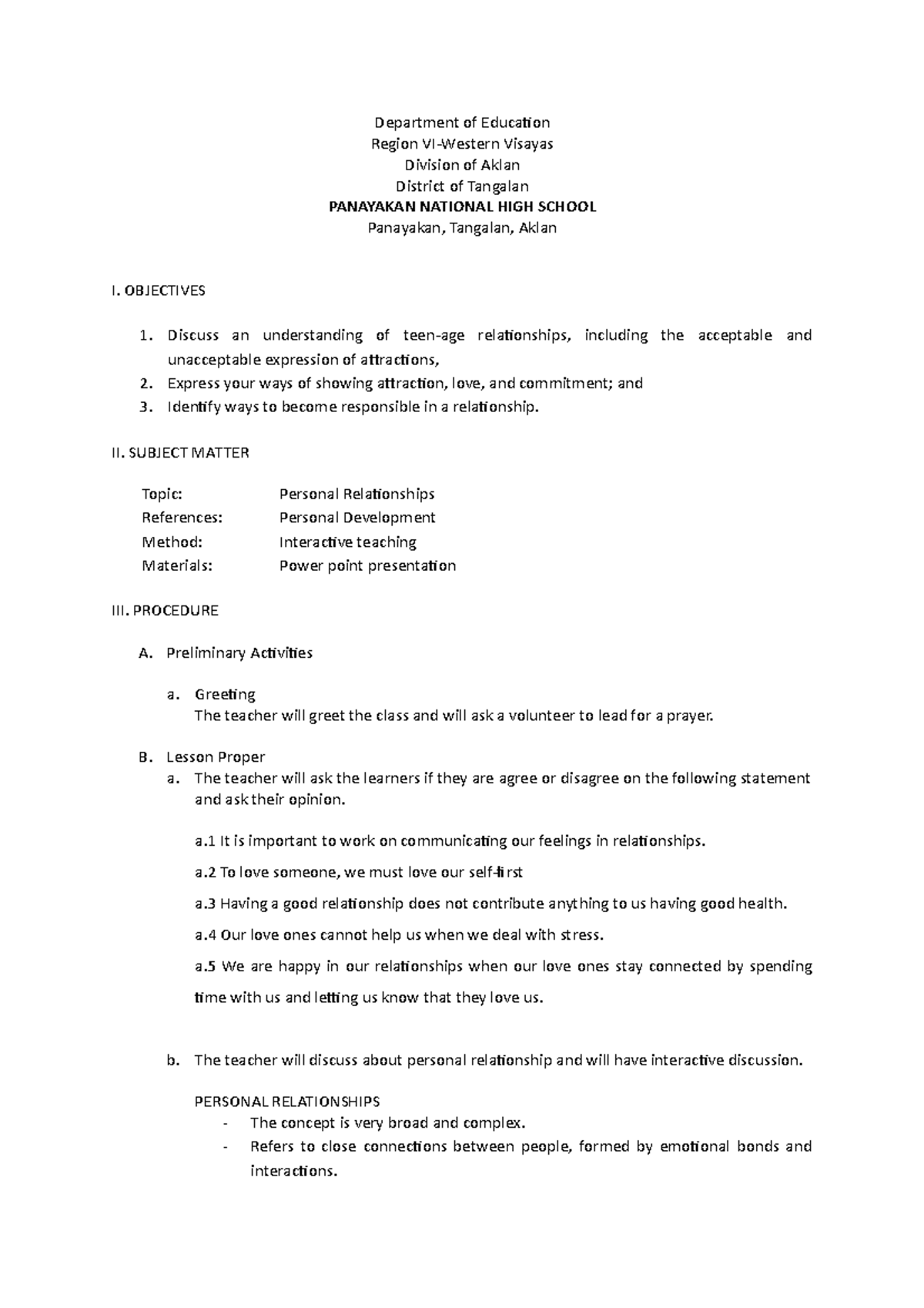 Lesson PLAN - Department of Education Region VI-Western Visayas ...