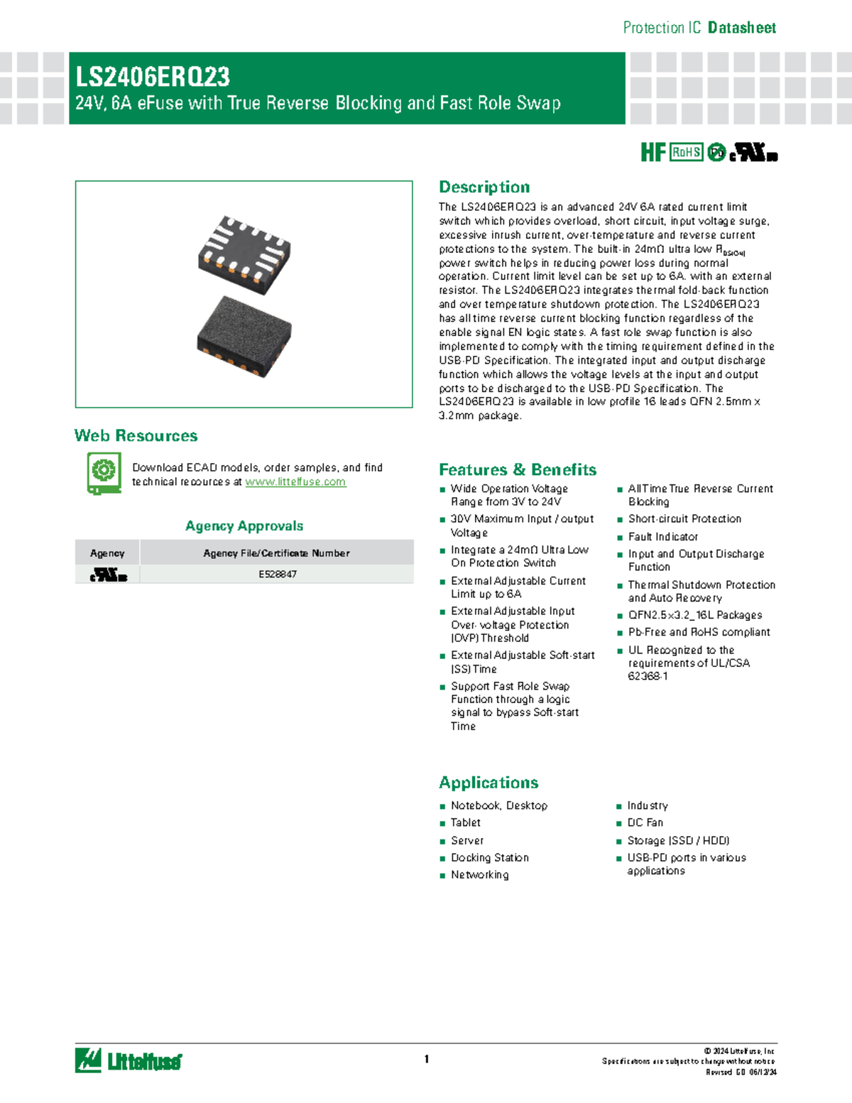 LS2406ERQ23 - this is a efuse - © 2024 Littelfuse, Inc. Specifications ...