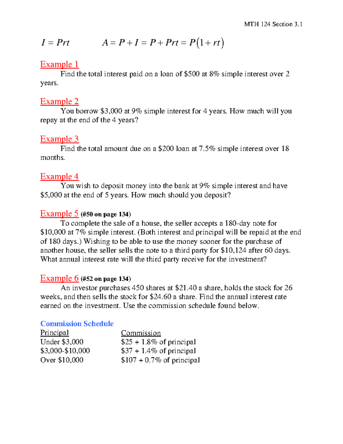 MTH 124 Section 3.1 In class examples - MTH 124 Section 3. I = Prt A ...
