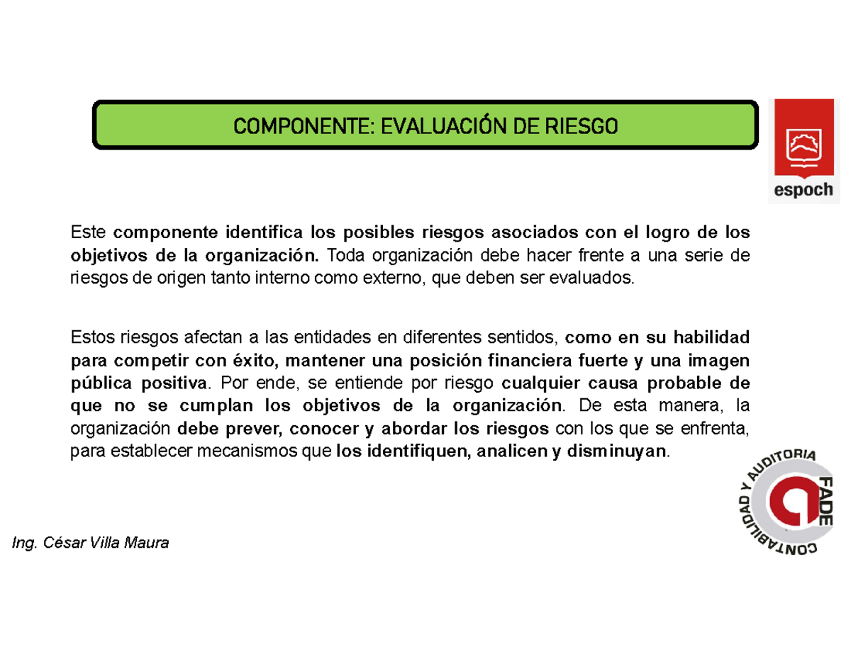 Componente - Evaluacion DE Riesgo - Este componente identifica los ...