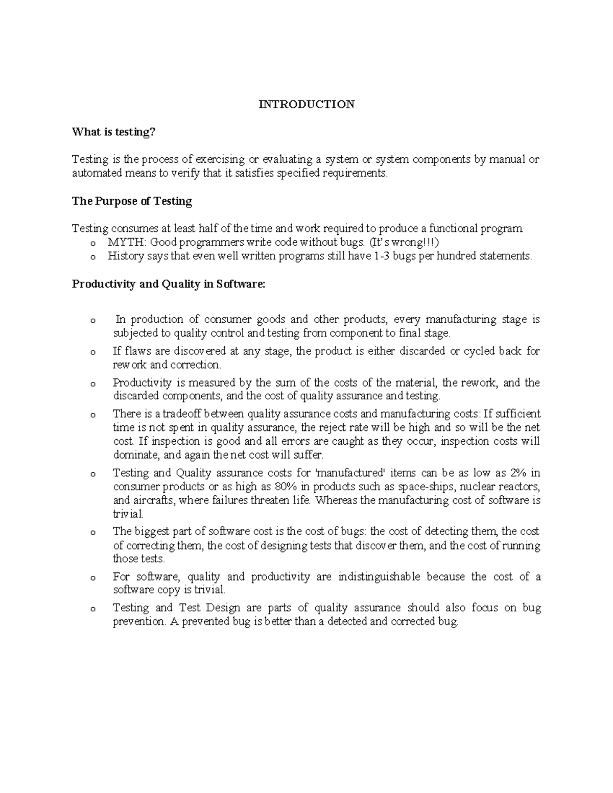 Stm unit-1 - Stm unit-1 - INTRODUCTION What is testing? Testing is the ...