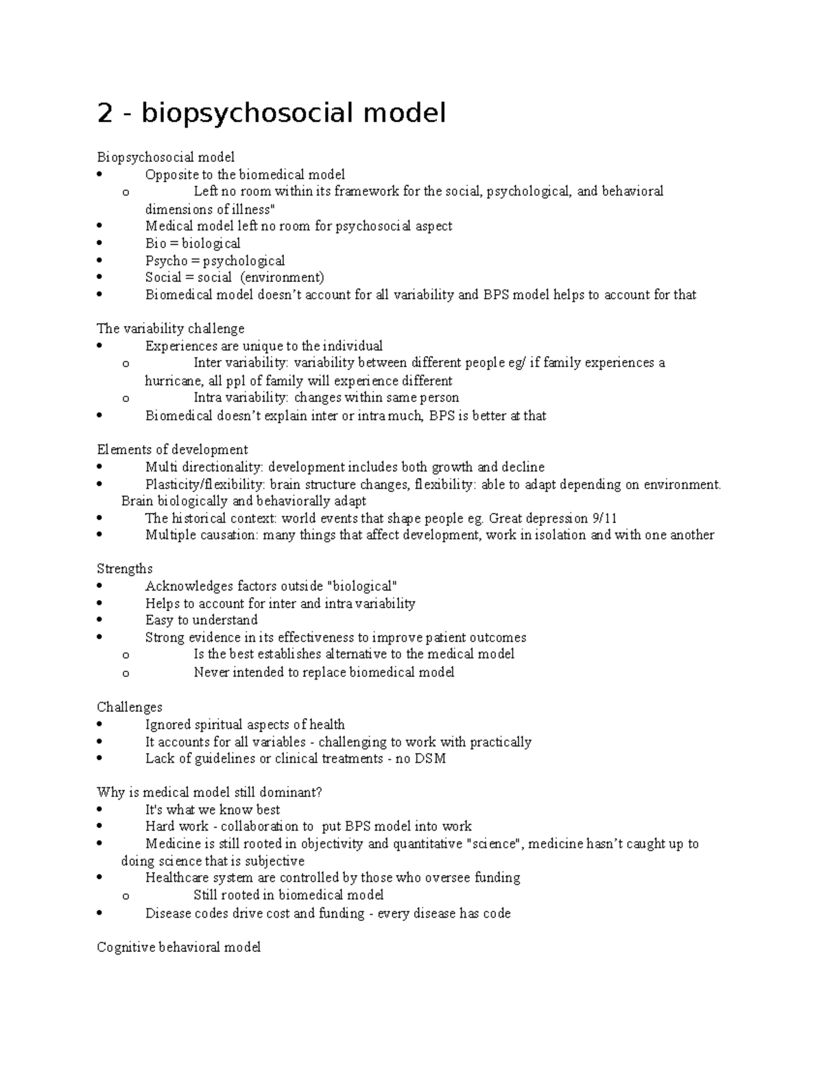 Lecture 2 - Biopsychosocial Model - 2 - Biopsychosocial Model ...