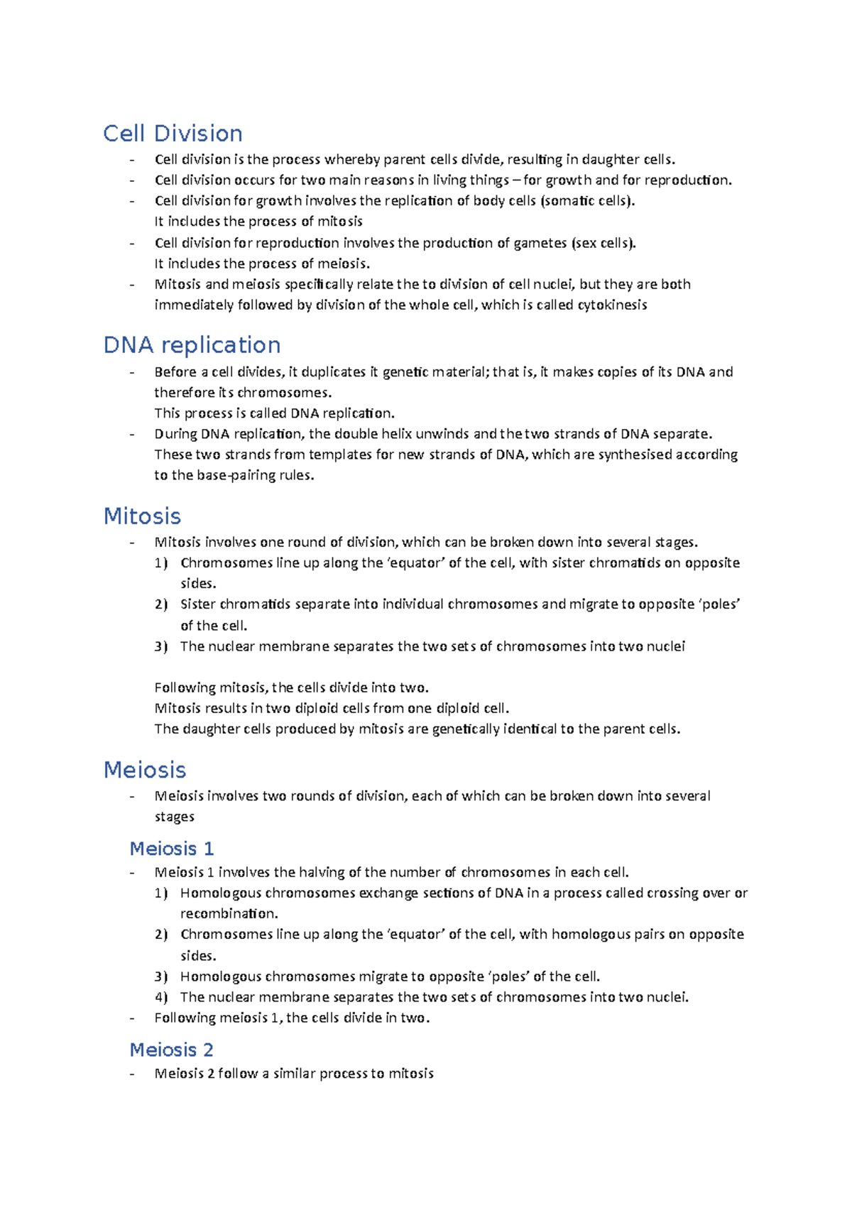 Cell Division – DNA Replication, Mitosis and Meiosis - Cell Division ...