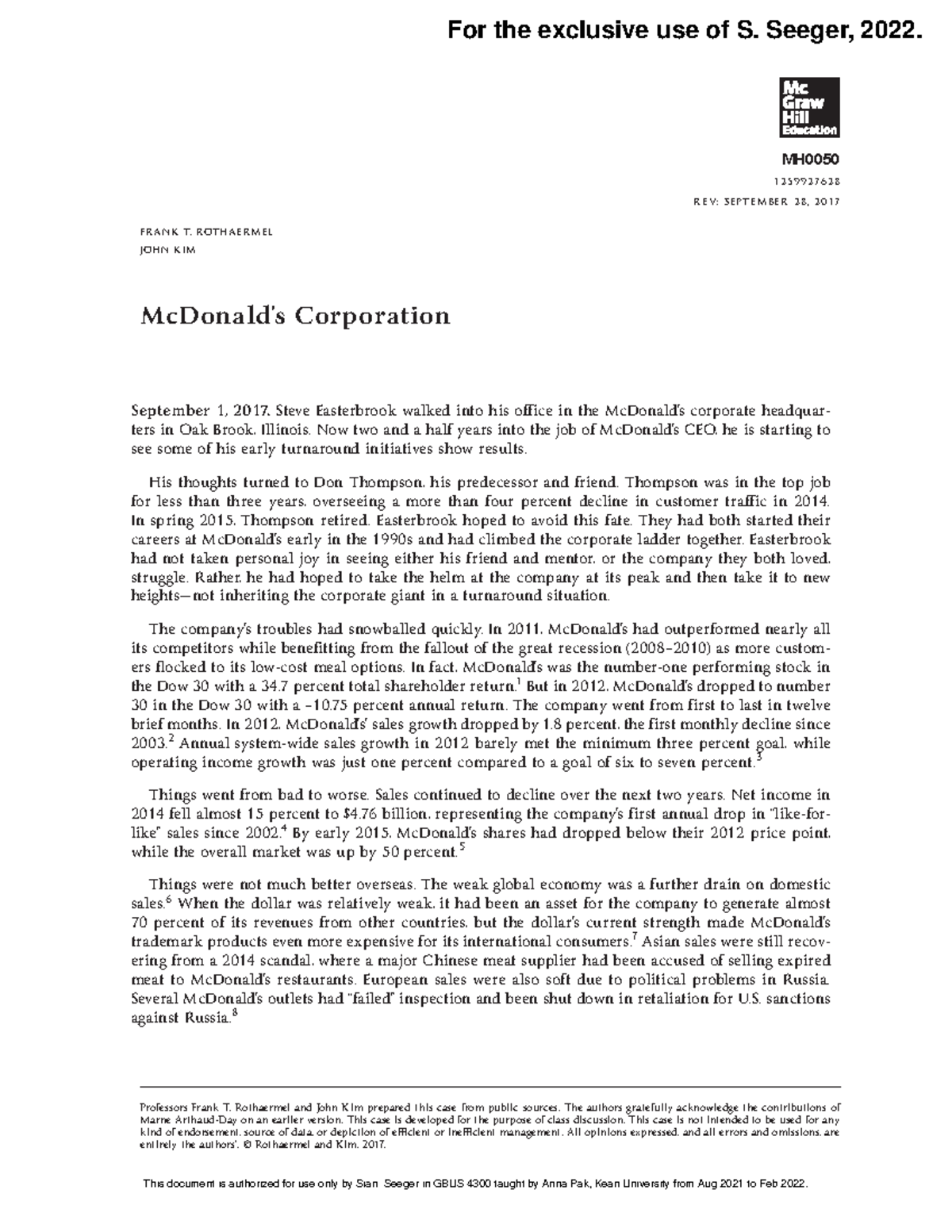 mcdonalds case study operations management