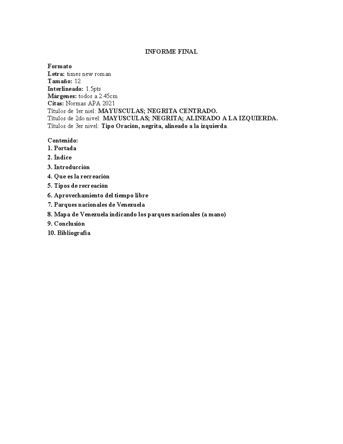 Info final - INFORME FINAL Formato Letra: times new roman Tamaño: 12 ...