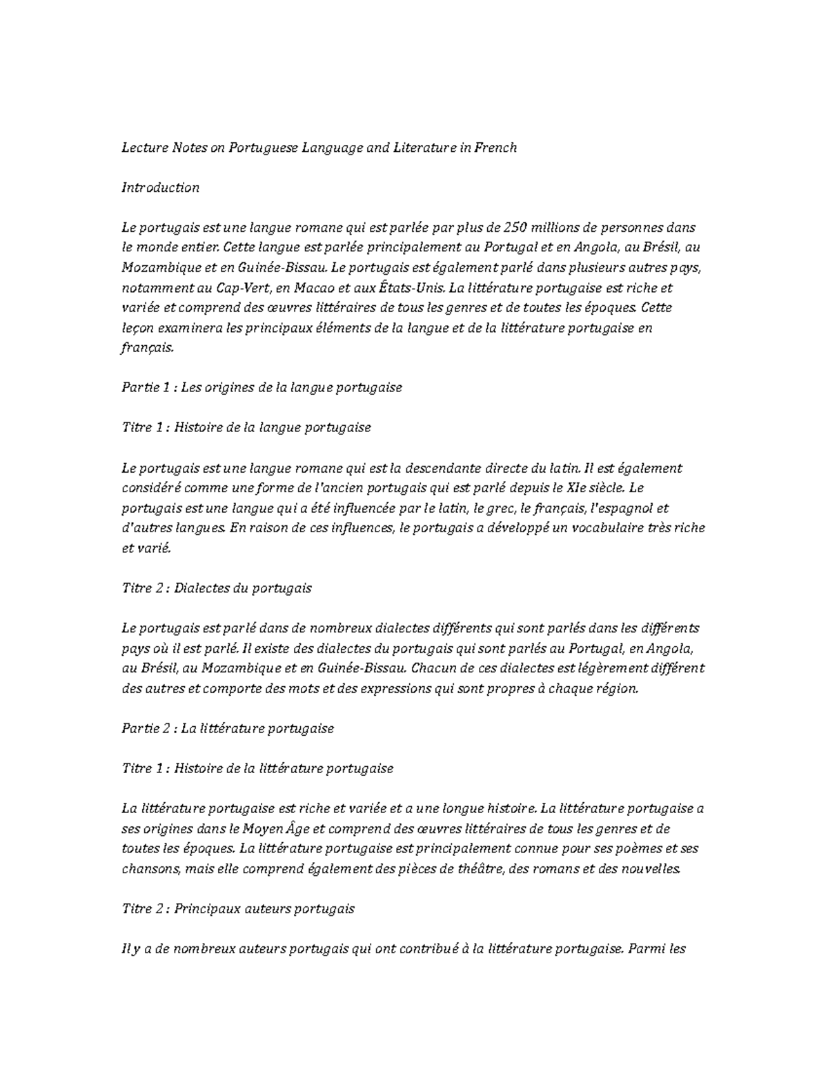 Portuguese Language and Literature Study Notes - Lecture Notes on ...