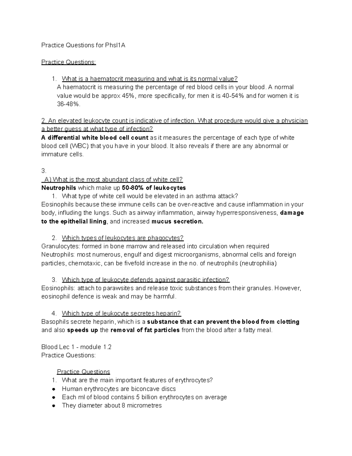 Lec Practice Questions PHSL 2101 - Practice Questions for Phsl1A ...