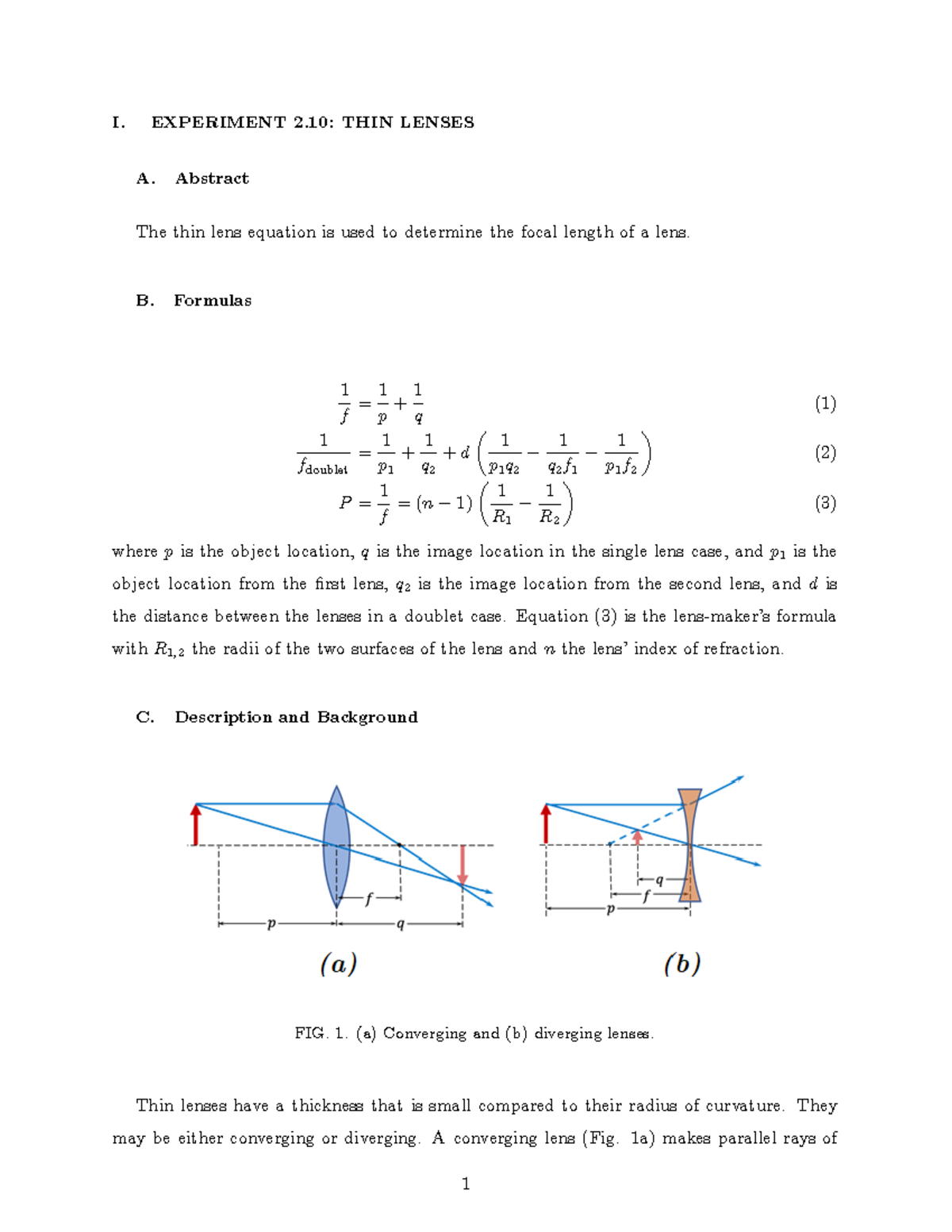 Exp2-10 - Lab - I. EXPERIMENT 2: THIN LENSES A. Abstract The Thin Lens ...