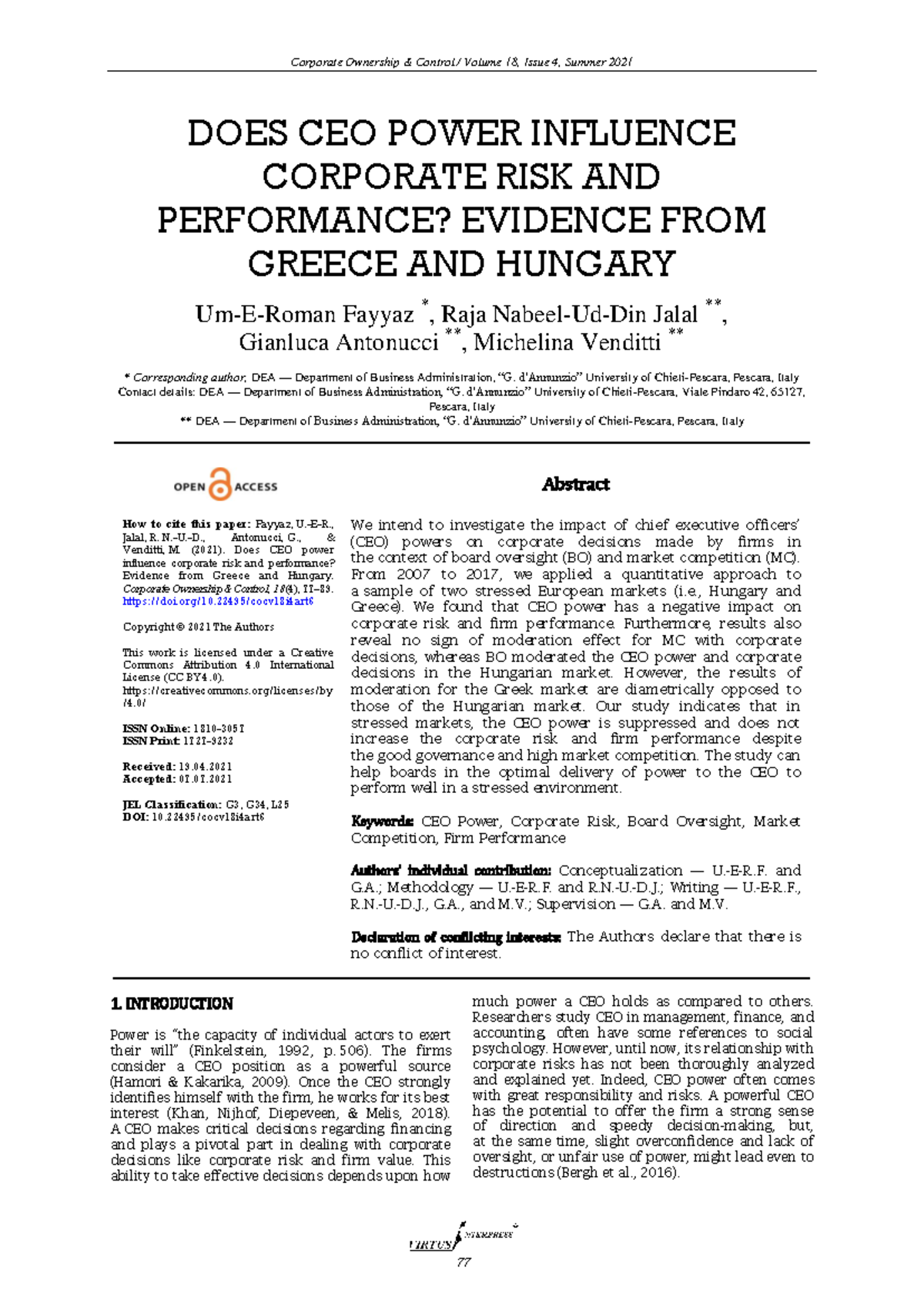DOES+CEO+ Power+ Influence+ Corporate+RISK+AND+ Performance+ Evidence ...