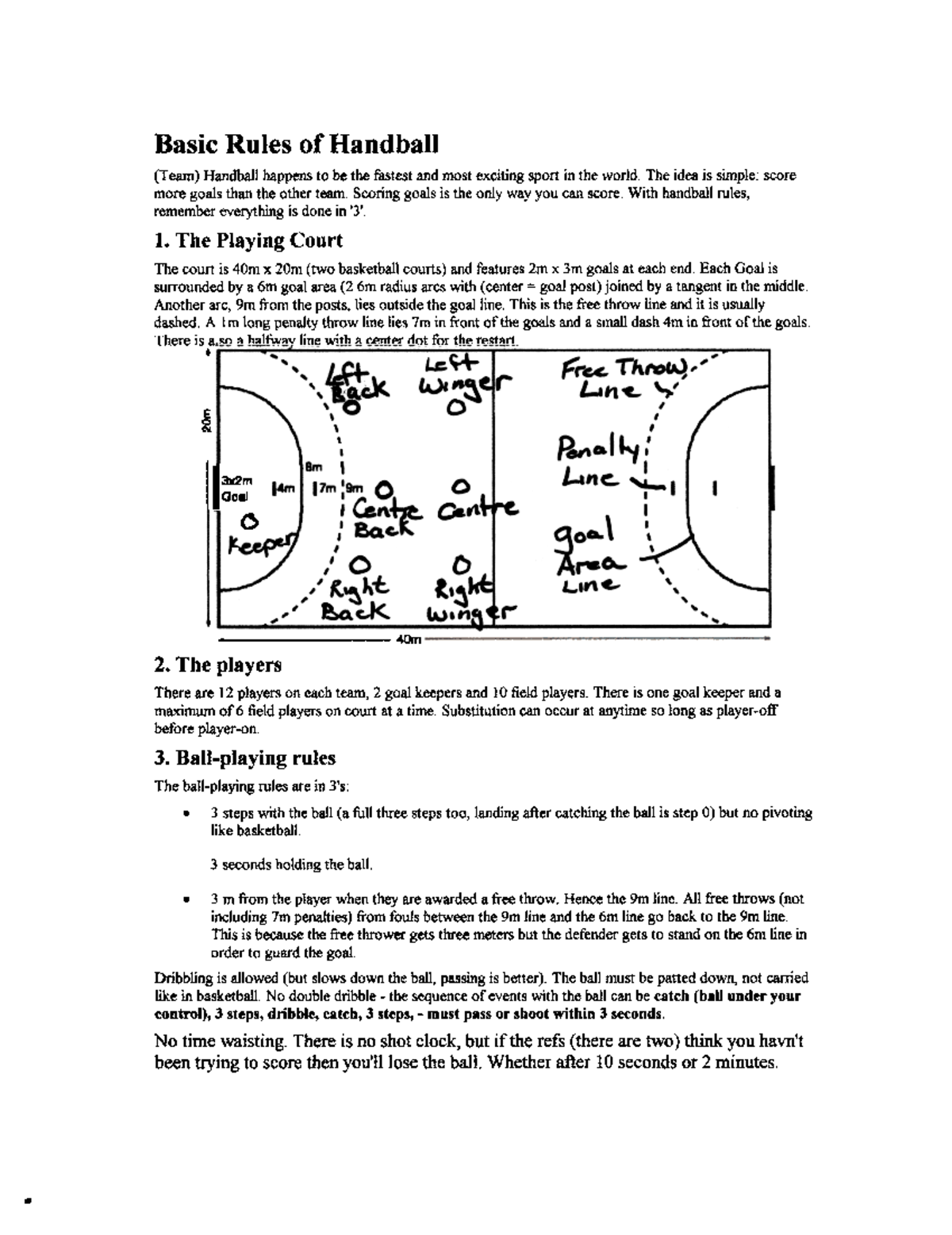 Handball basic rules for begginers Basic Rules of Handball (Team