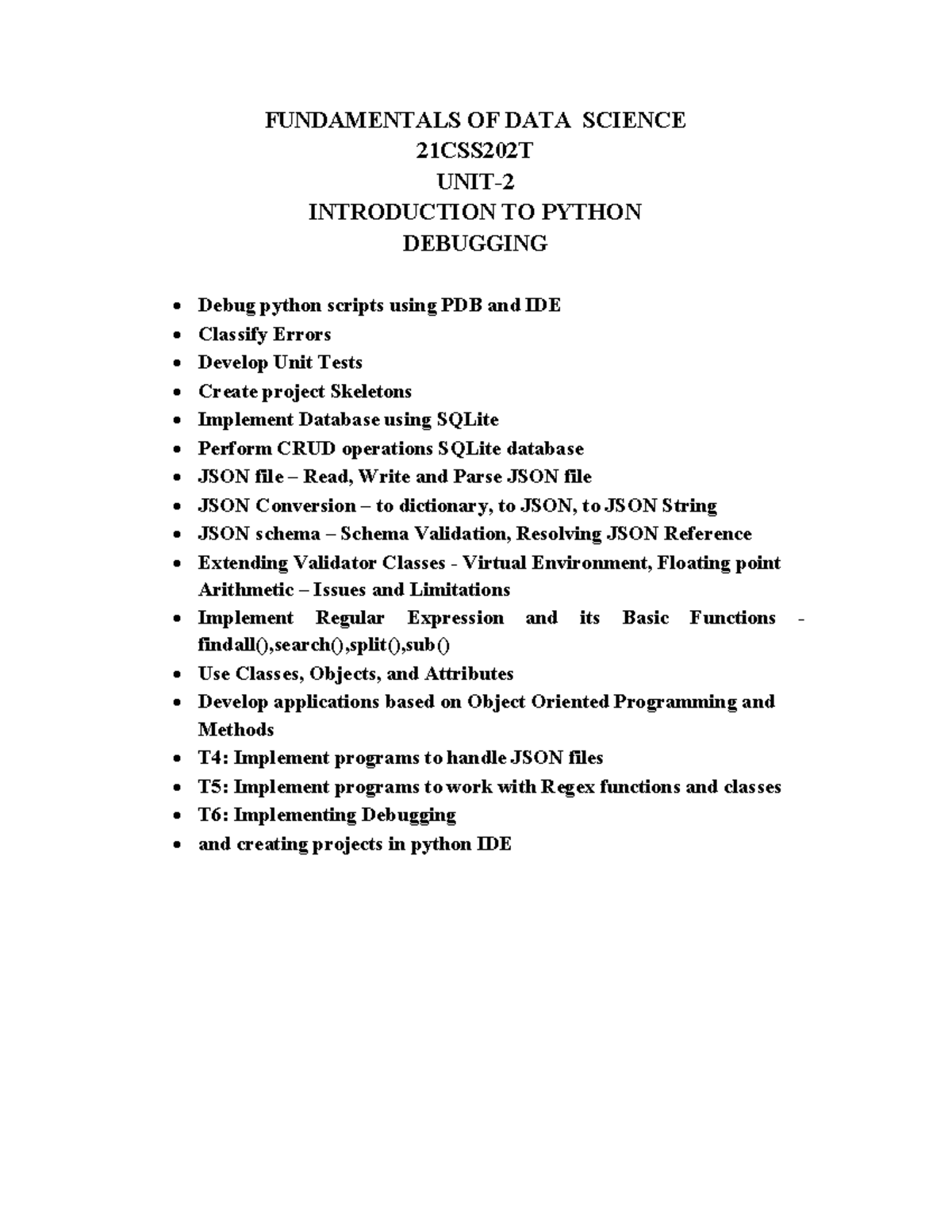 Fds notes unit-2 - FUNDAMENTALS OF DATA SCIENCE 21CSS202T UNIT ...