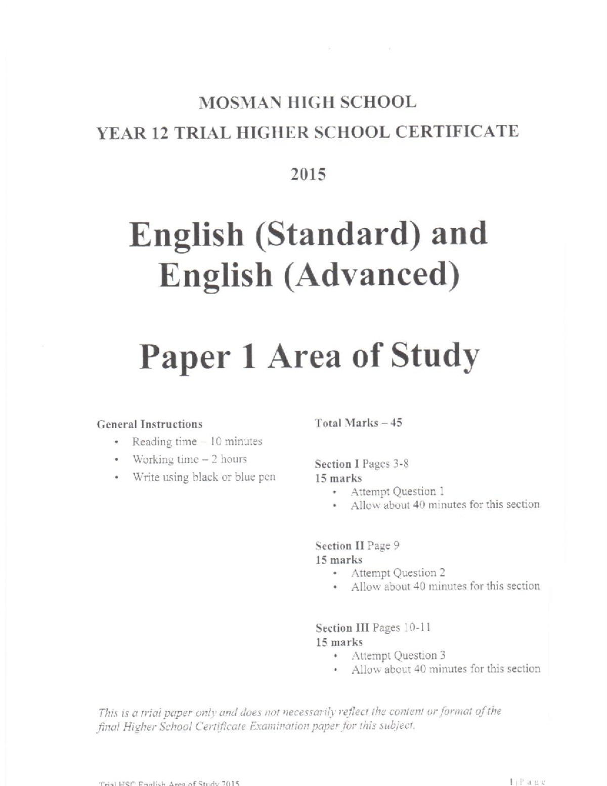 Mosman 2015 English Trial Paper 1 - MOSMAN HIGH SCHOOL YEAR 12 TRIAL ...