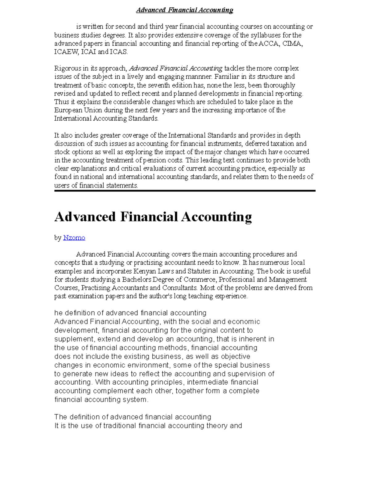 Advanced Financial Accounting - It also provides extensive coverage of ...