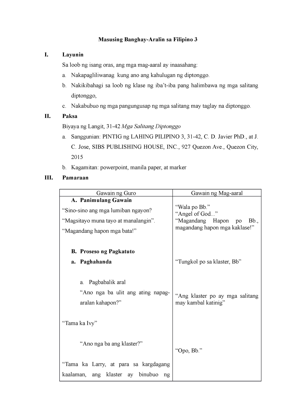 Banghay Aralin #6 H,A - Lesson Plan In Filipino - Masusing Banghay ...