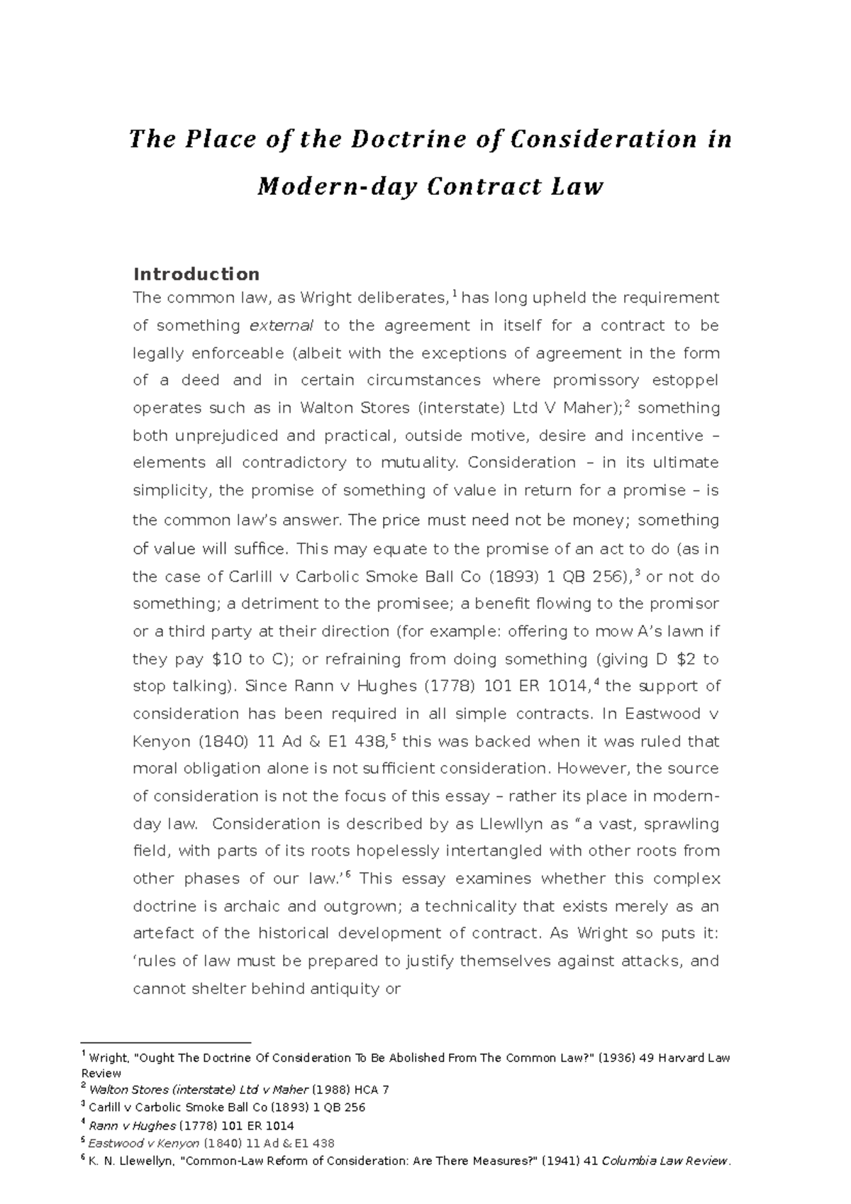 Essay The Place Of The Doctrine Of Consideration In Modern Day Contract Law The Place Of The Studocu