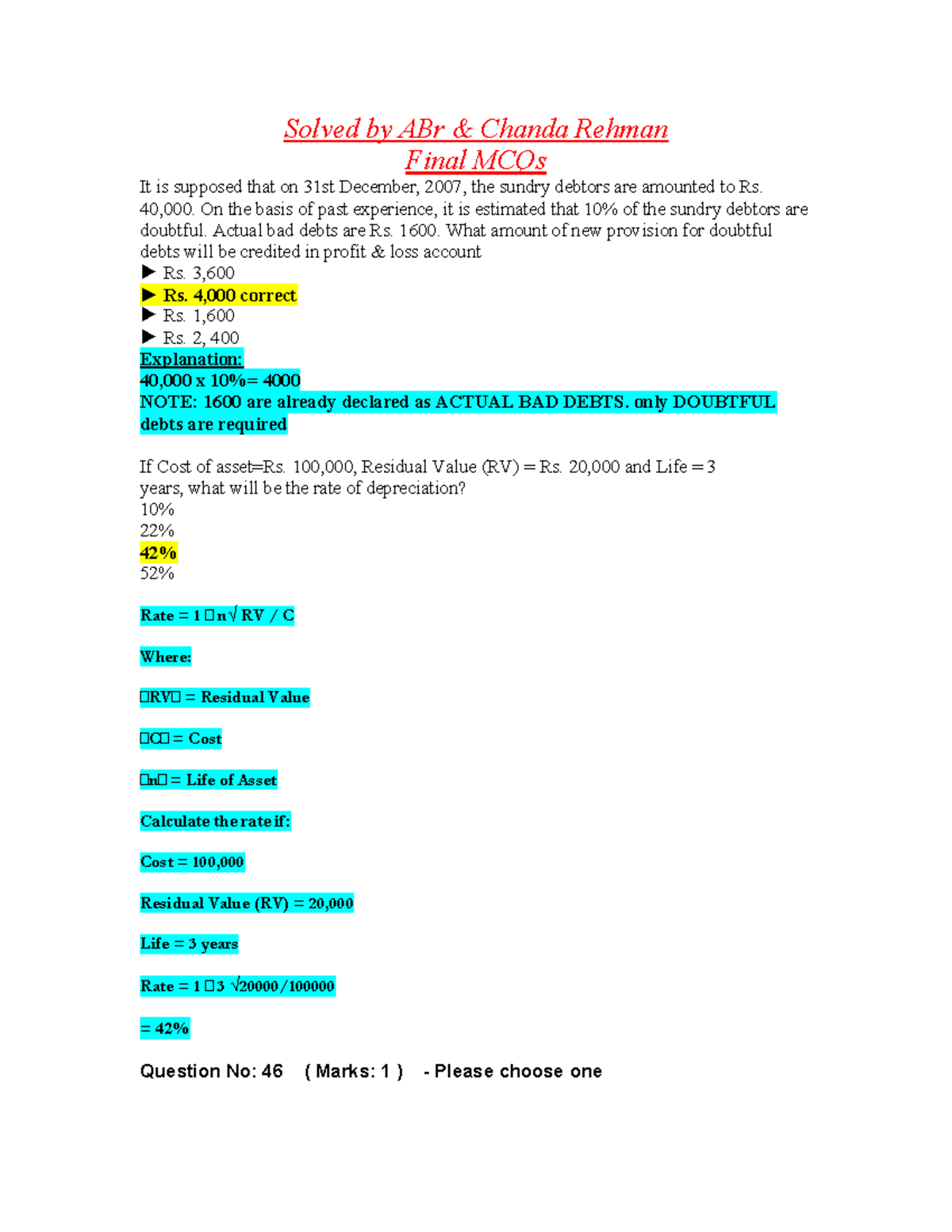 Mgt101 Final ,Difficult Final MCQs solved - It is supposed - Studocu