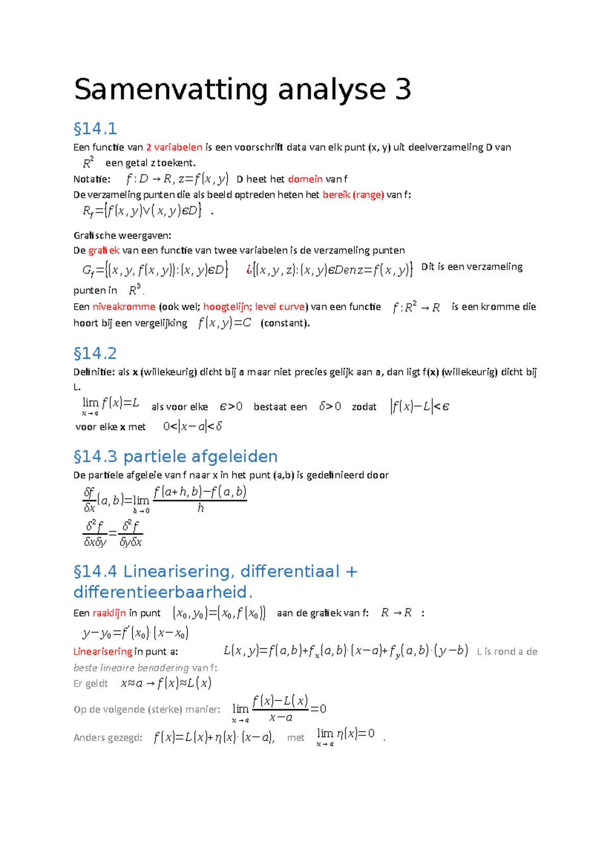 Samenvatting College Compleet Analyse 3 Wi30wbmt T1 Tu Delft Studeersnel