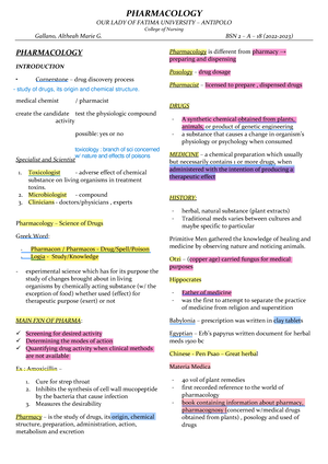 Highlighted Reviewer Pharmacology - [BSN] [PHARMACOLOGY] COURSE MODULE ...