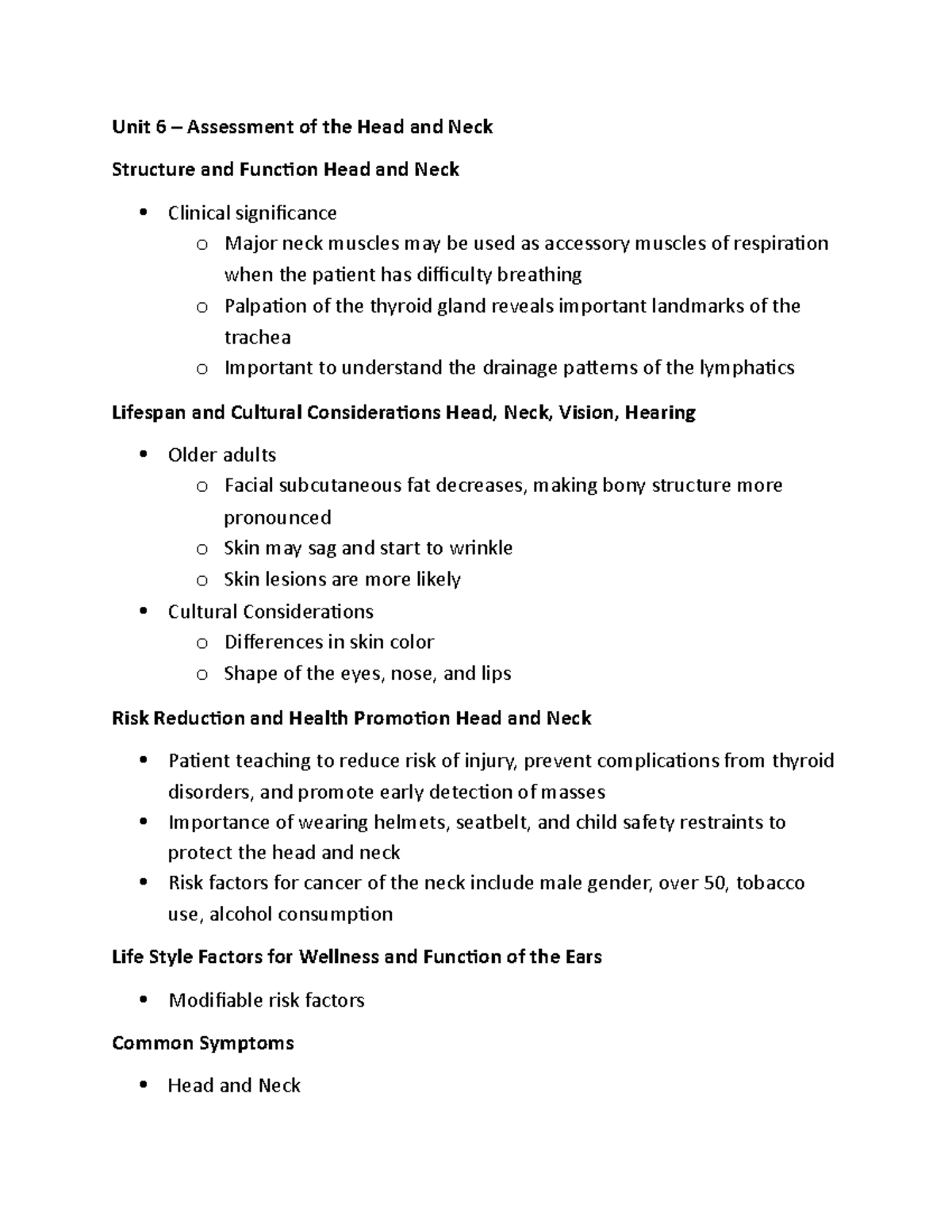 Health Assessment Unit 6 - Unit 6 – Assessment of the Head and Neck ...