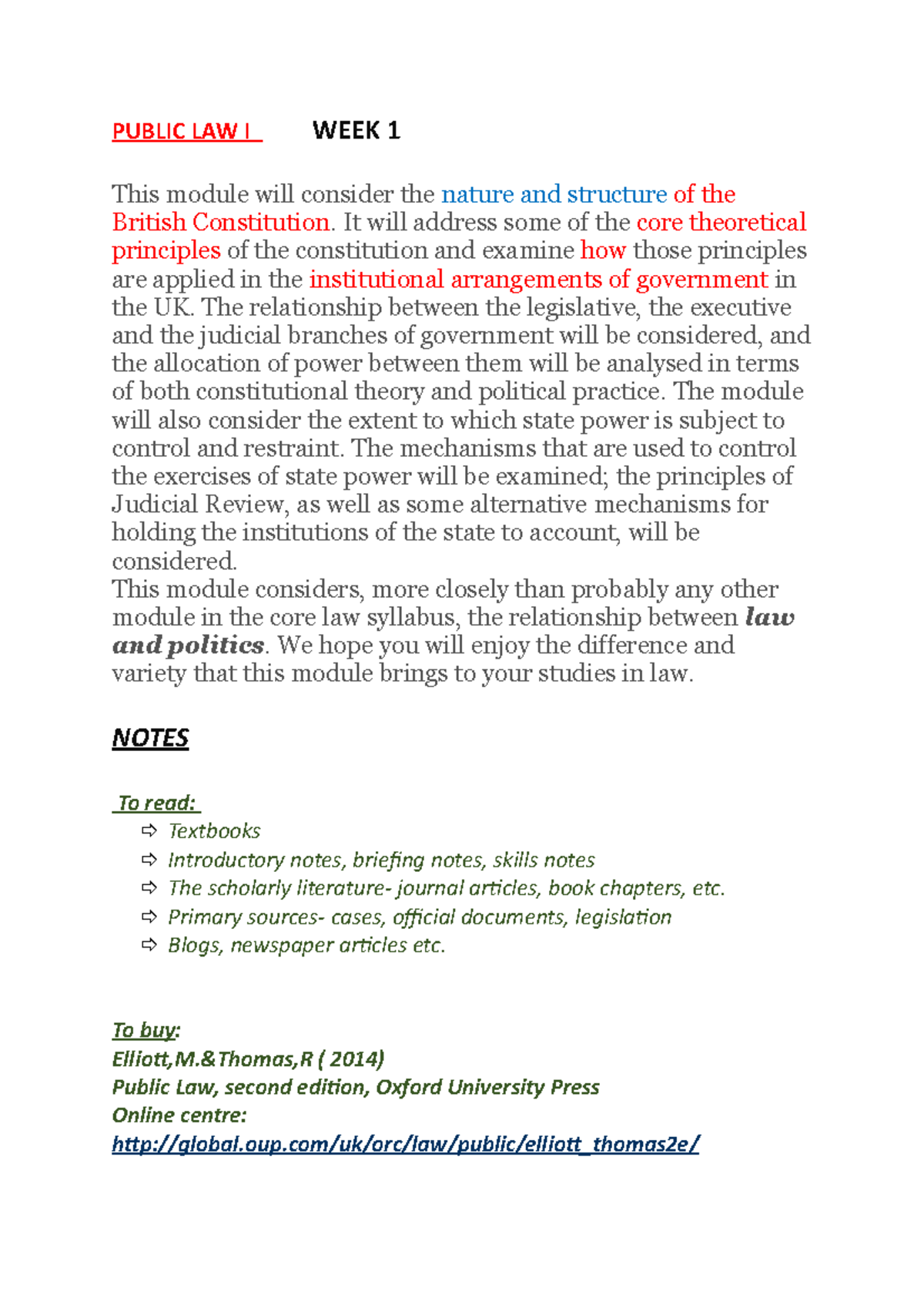 (1) Public LAW I WEEK 1 Lecture - PUBLIC LAW I WEEK 1 This module will ...