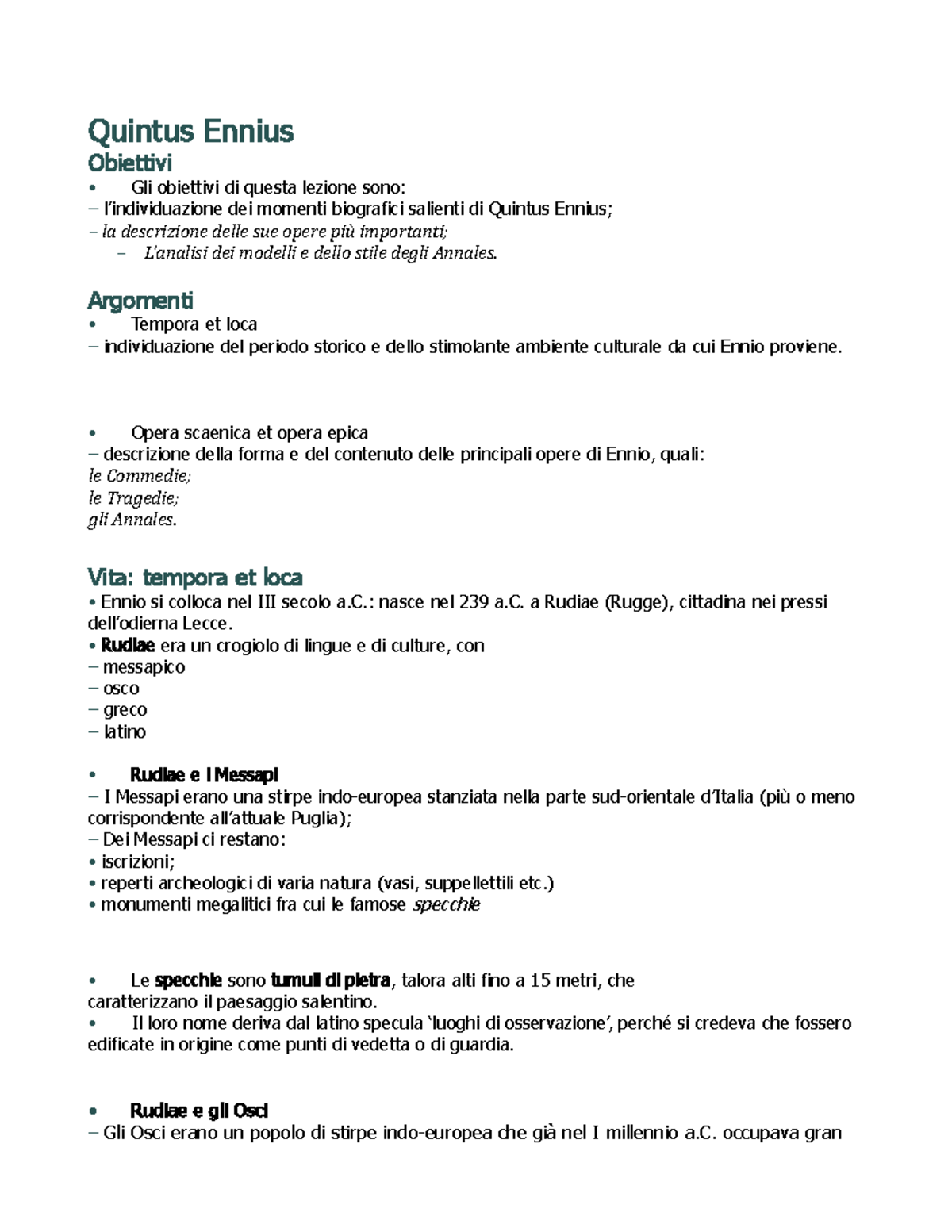 Quintus Ennius 4 - Appunti di lezione 4 - Quintus Ennius Obiettivi Gli ...