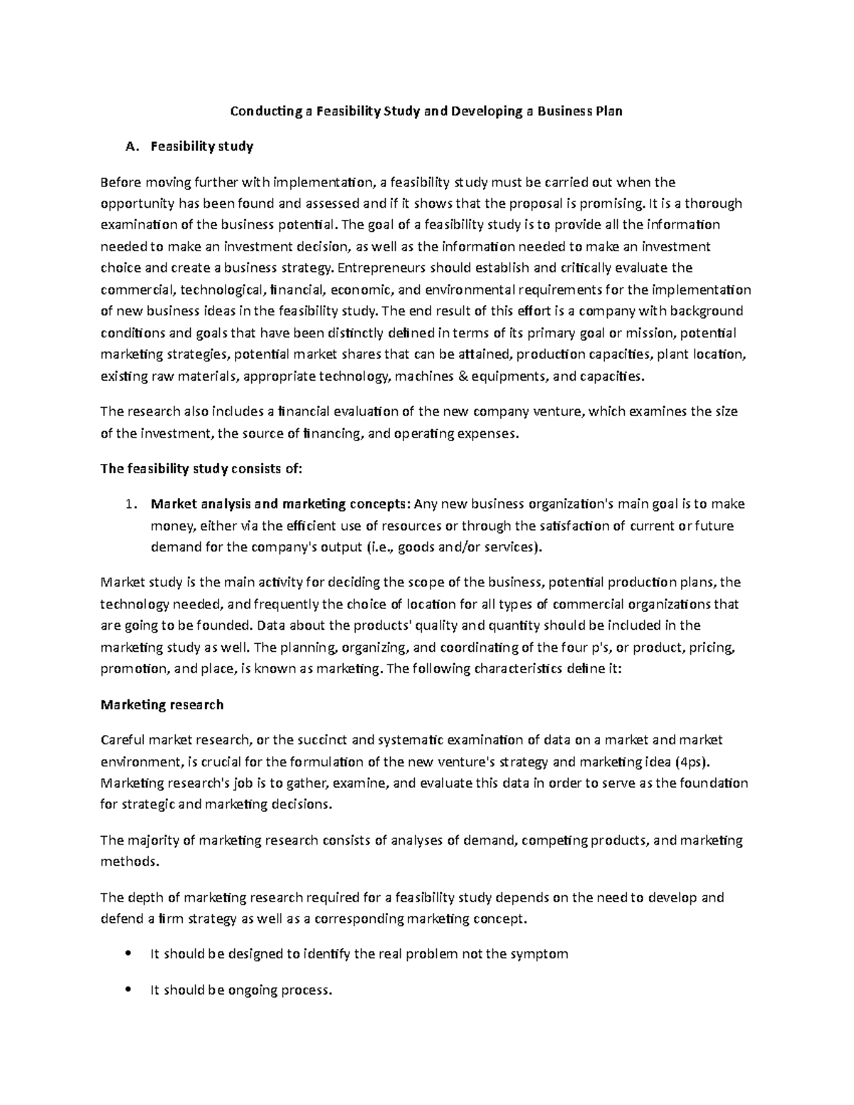 Conducting a Feasibility Study and Developing a Business Plan ...