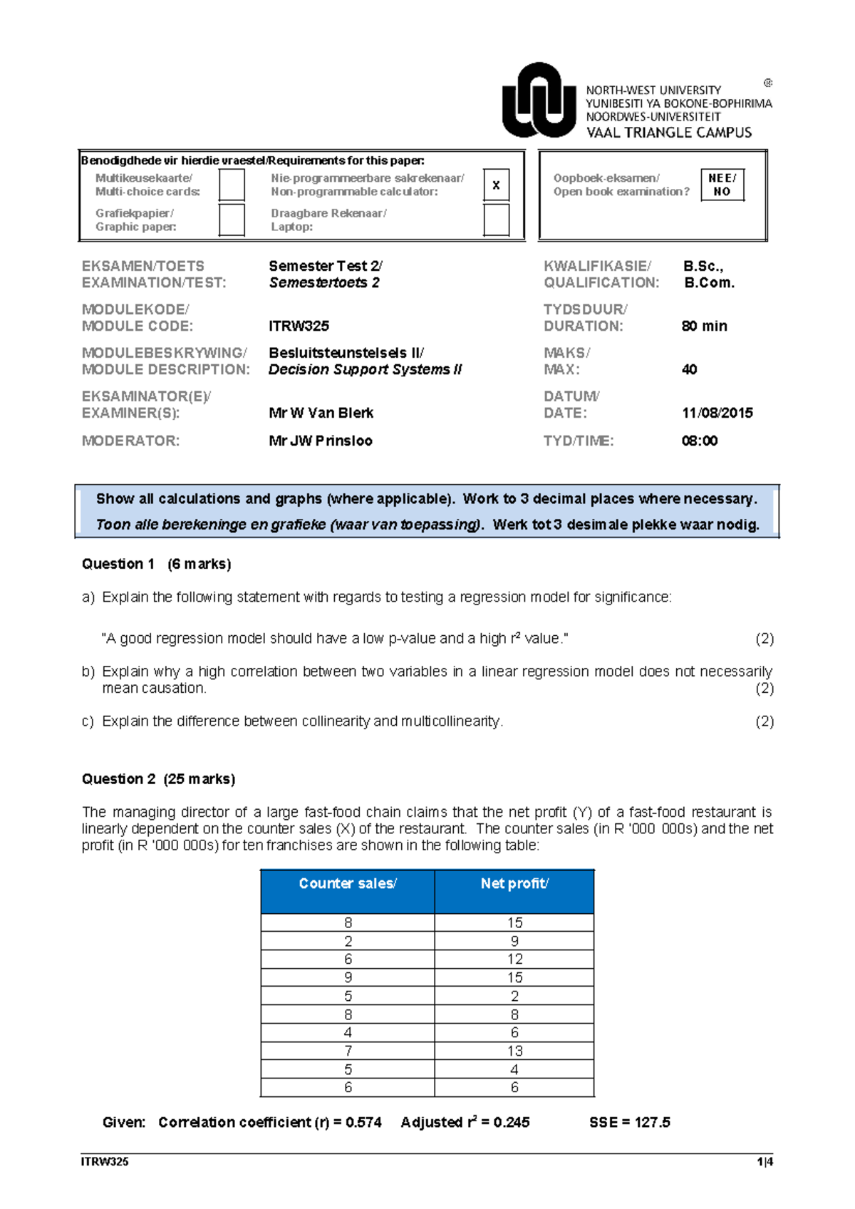 Semester Test 2 - Question paper - Benodigdhede vir hierdie vraestel ...