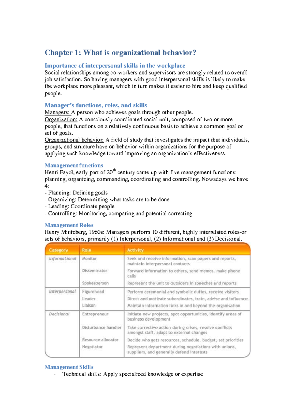 Summary Health economics book " Organizational behavior ", Robbins, Judge, chapter 15