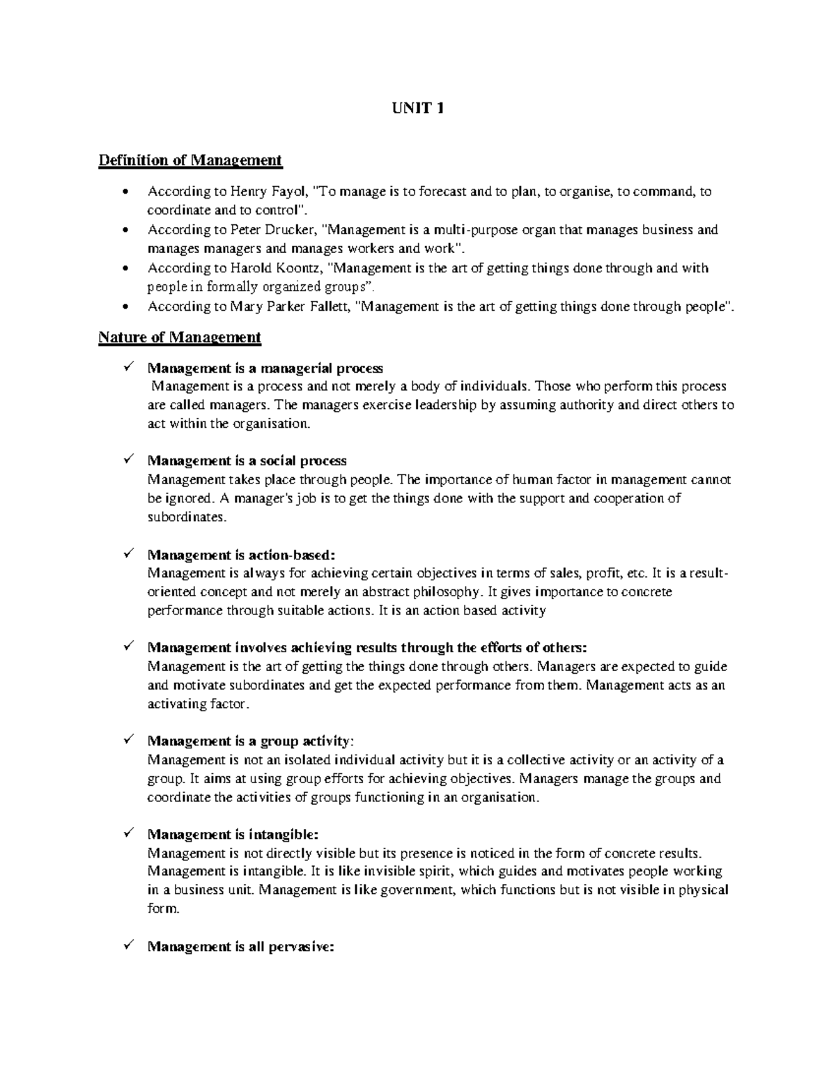 Principles of Management - UNIT 1 Definition of Management According to ...