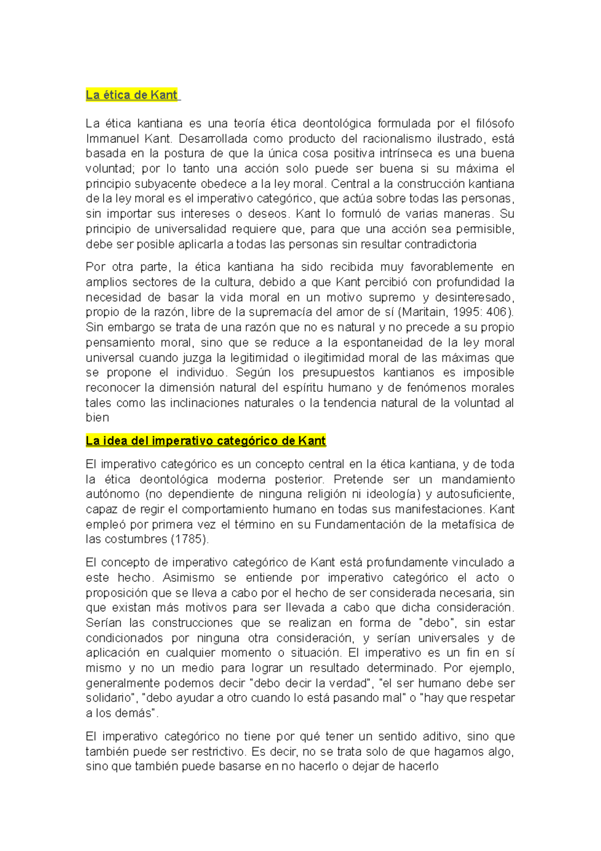 El Pensamiento Y Teoría Kantiana 1.1 Resumen - La ética De Kant La ...