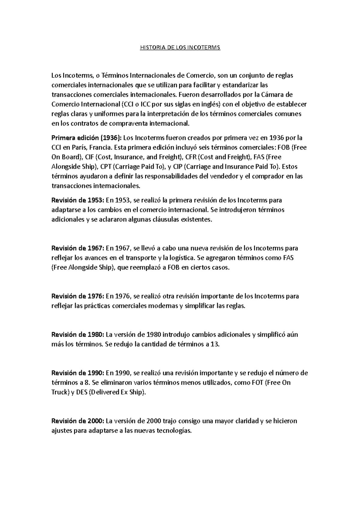 Origen E Historia De Los Incoterms Academia De Innovación