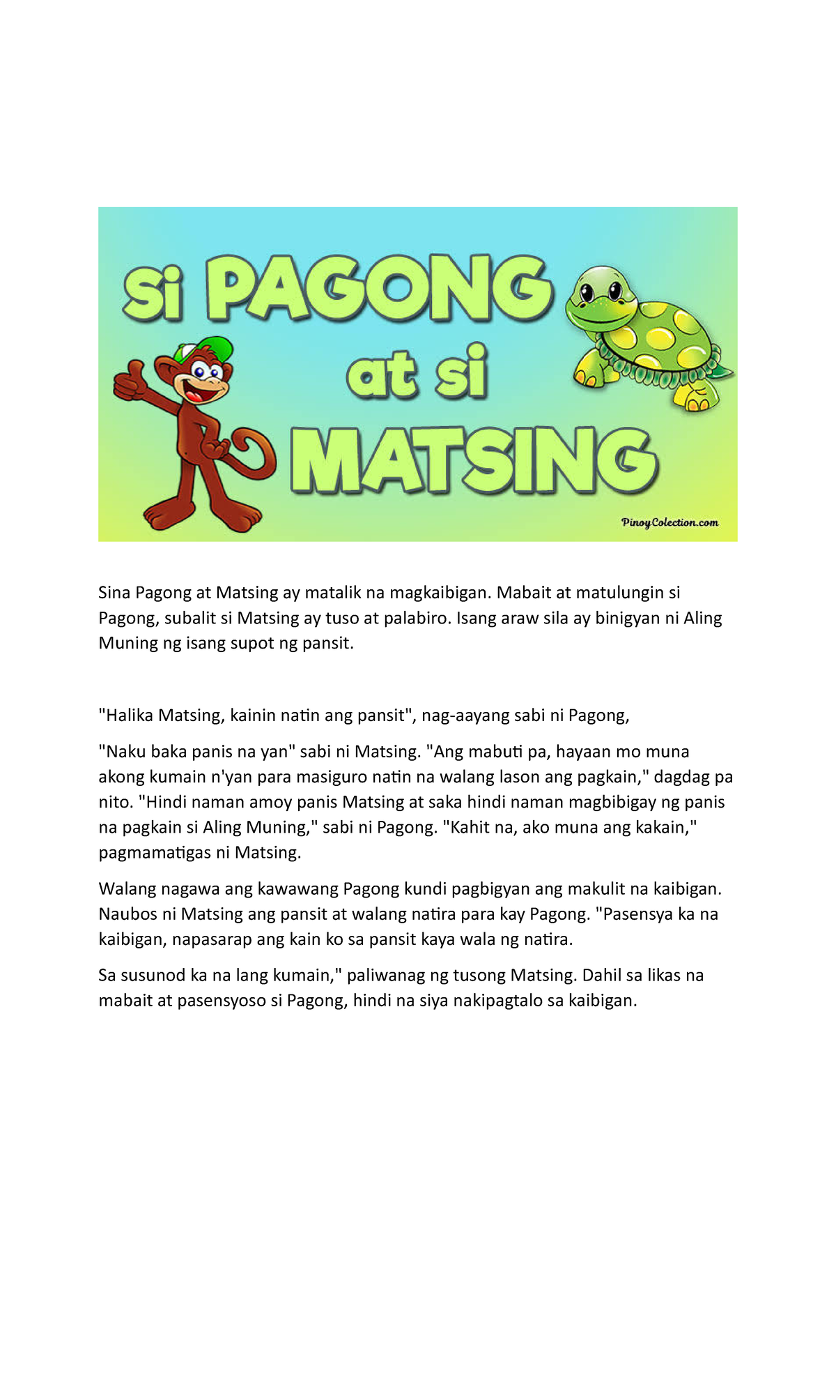 Ang Pagong At Ang Matsing PDF, 43% OFF