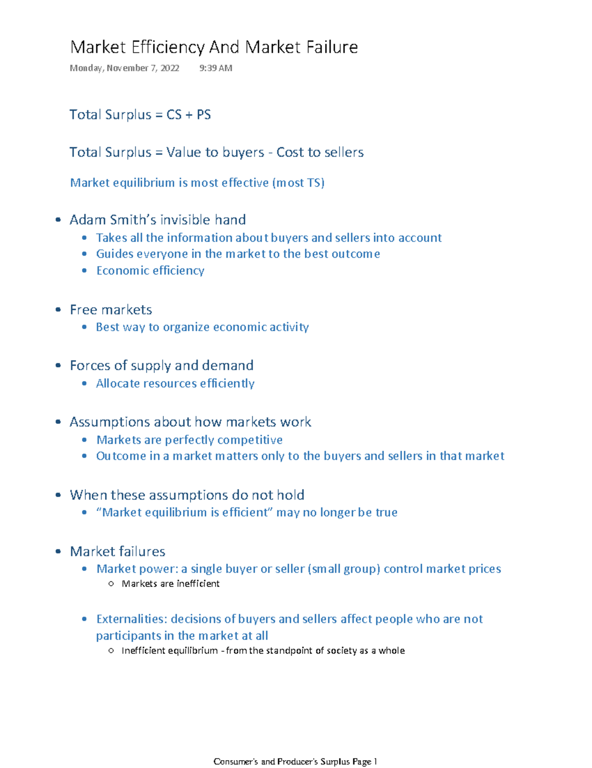 Market Efficiency And Market Failure - Total Surplus = CS + PS Total ...