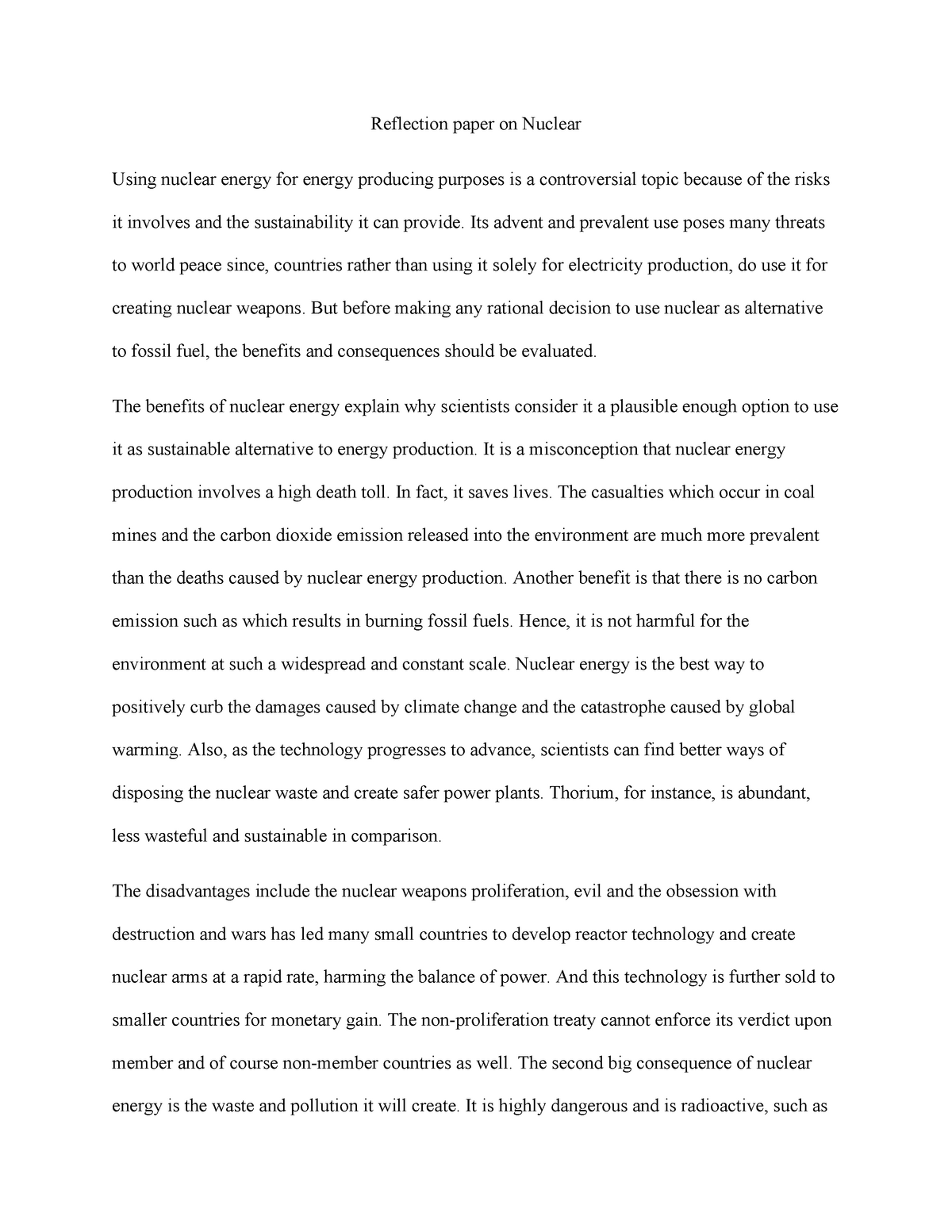 thesis statement about nuclear power