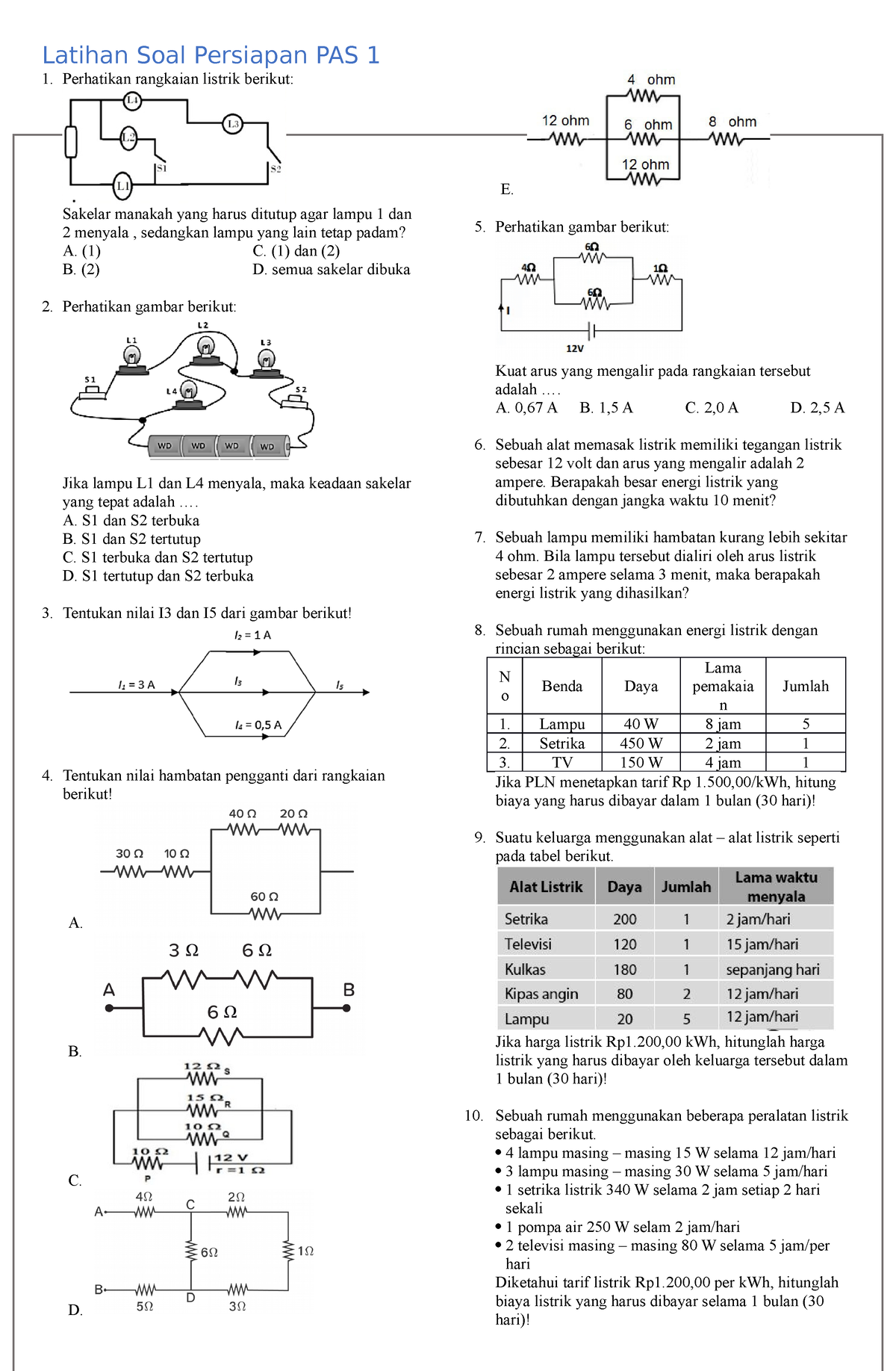 Latihan Soal - (1) C. (1) Dan (2) B. (2) D. Semua Sakelar Dibuka ...