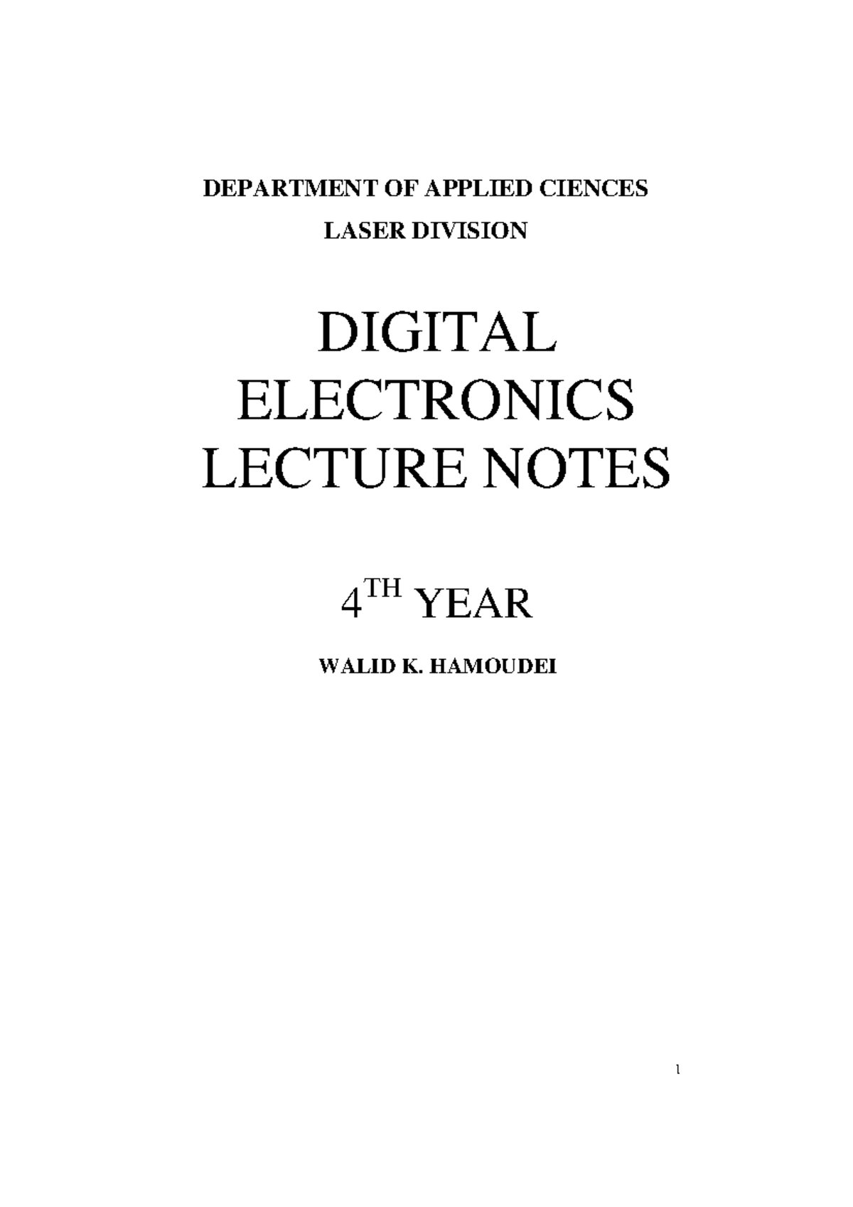 Digital electronics 1 notes DEPARTMENT OF APPLIED CIENCES LASER